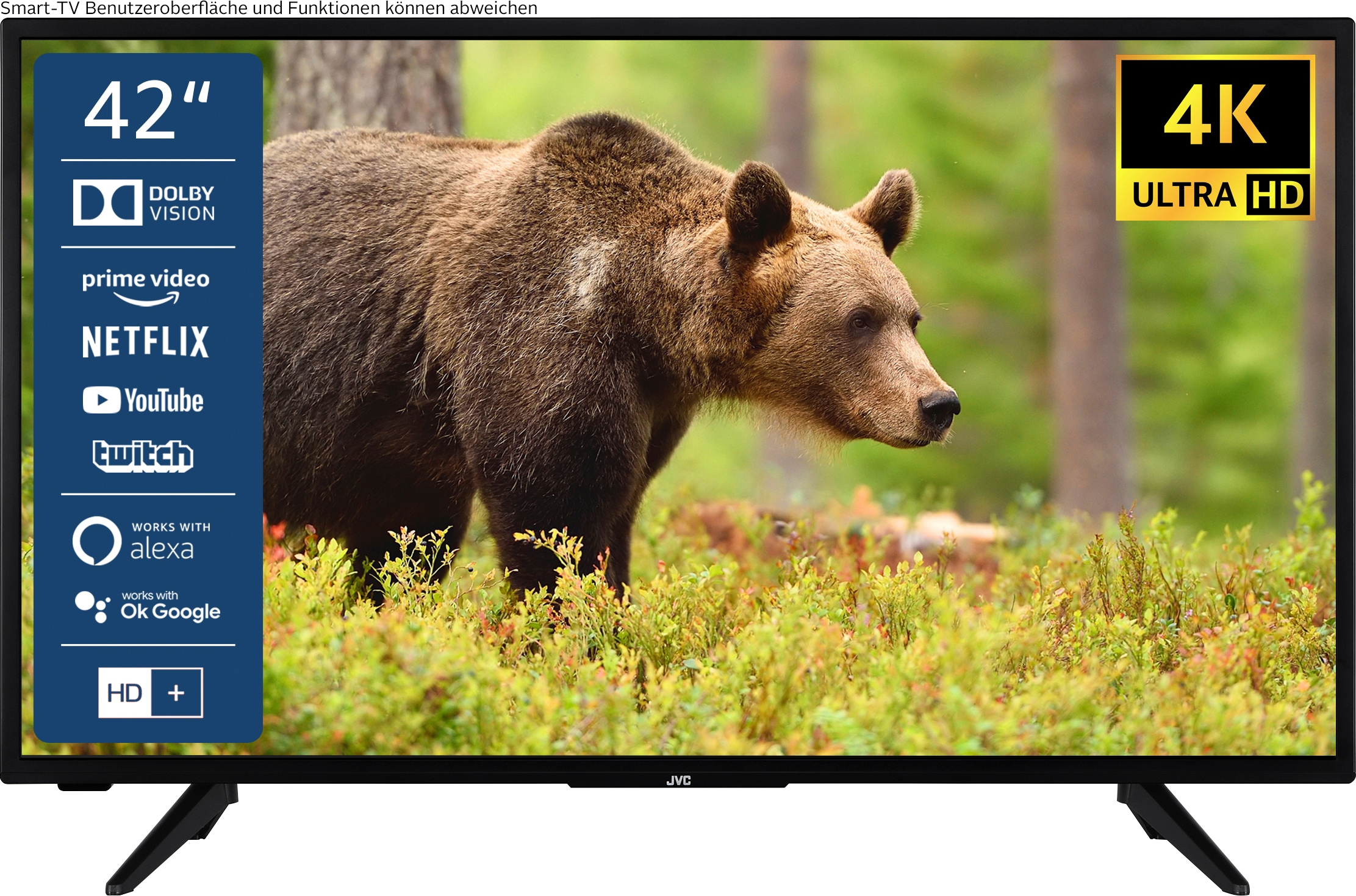 JVC LED-Fernseher »LT-42VU3155«, 106 cm/42 Zoll, 4K Ultra HD, Smart TV, HDR  Dolby Vision, Triple-Tuner, 6 Monate HD+ inklusive jetzt kaufen bei OTTO