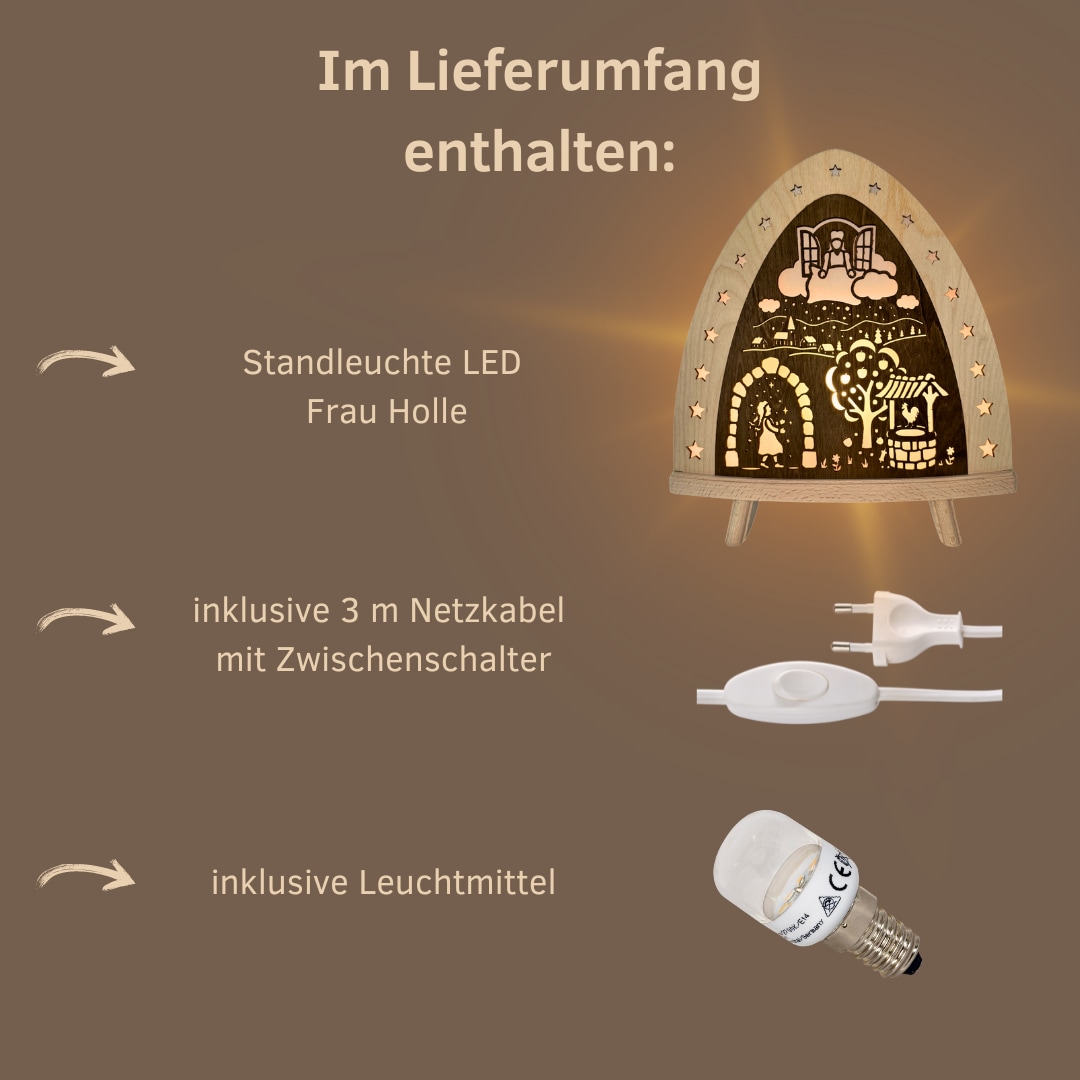 Weigla LED Dekolicht »Frau Holle, BxHxT: 30x32x6 cm« E14 Weihnachtsdeko aus dem Erzgebirge, Holz Buche