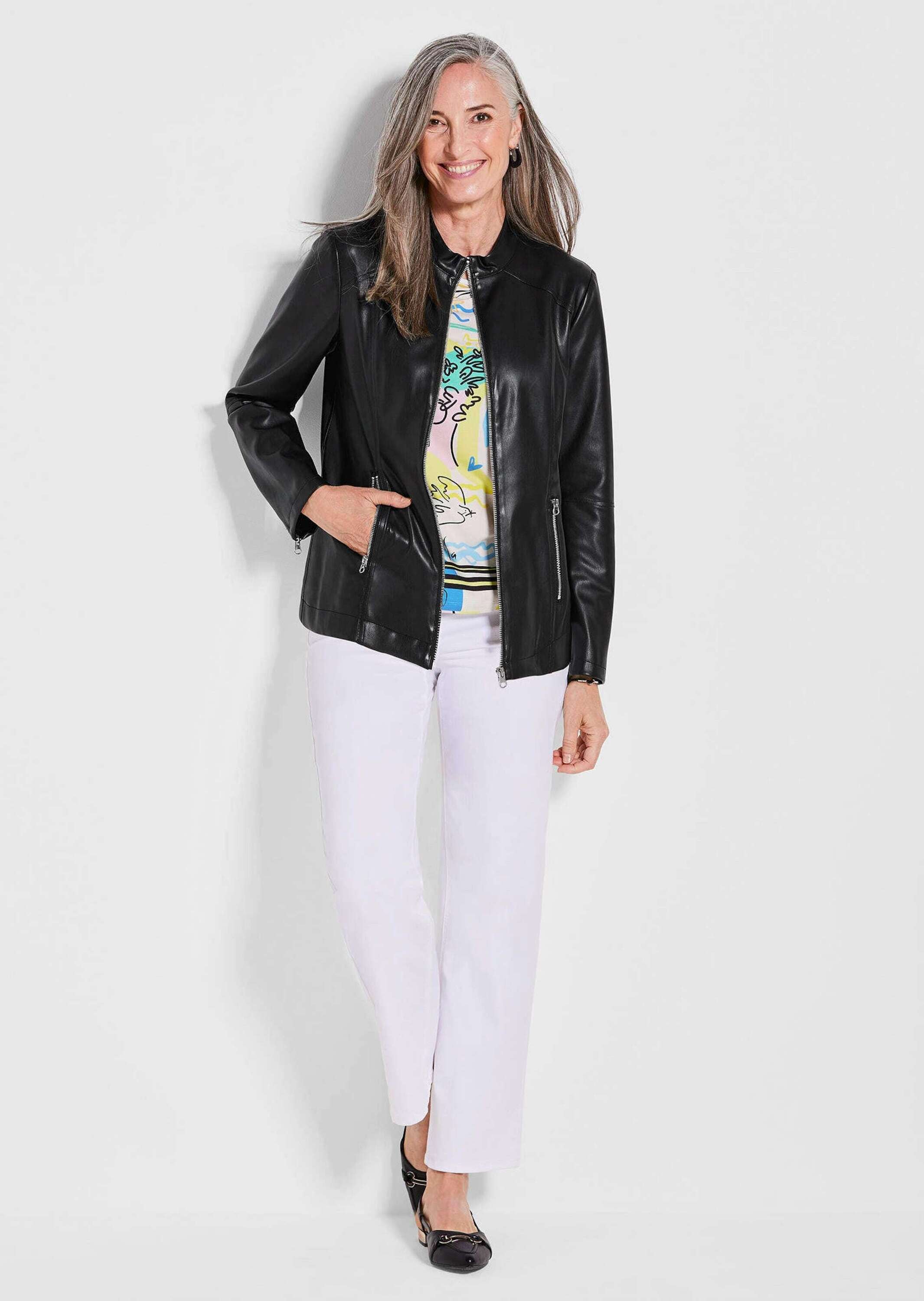 GOLDNER Kurzjacke »Kurzgröße Lederoptik-Jacke mit silbernen Reißverschlüssen«