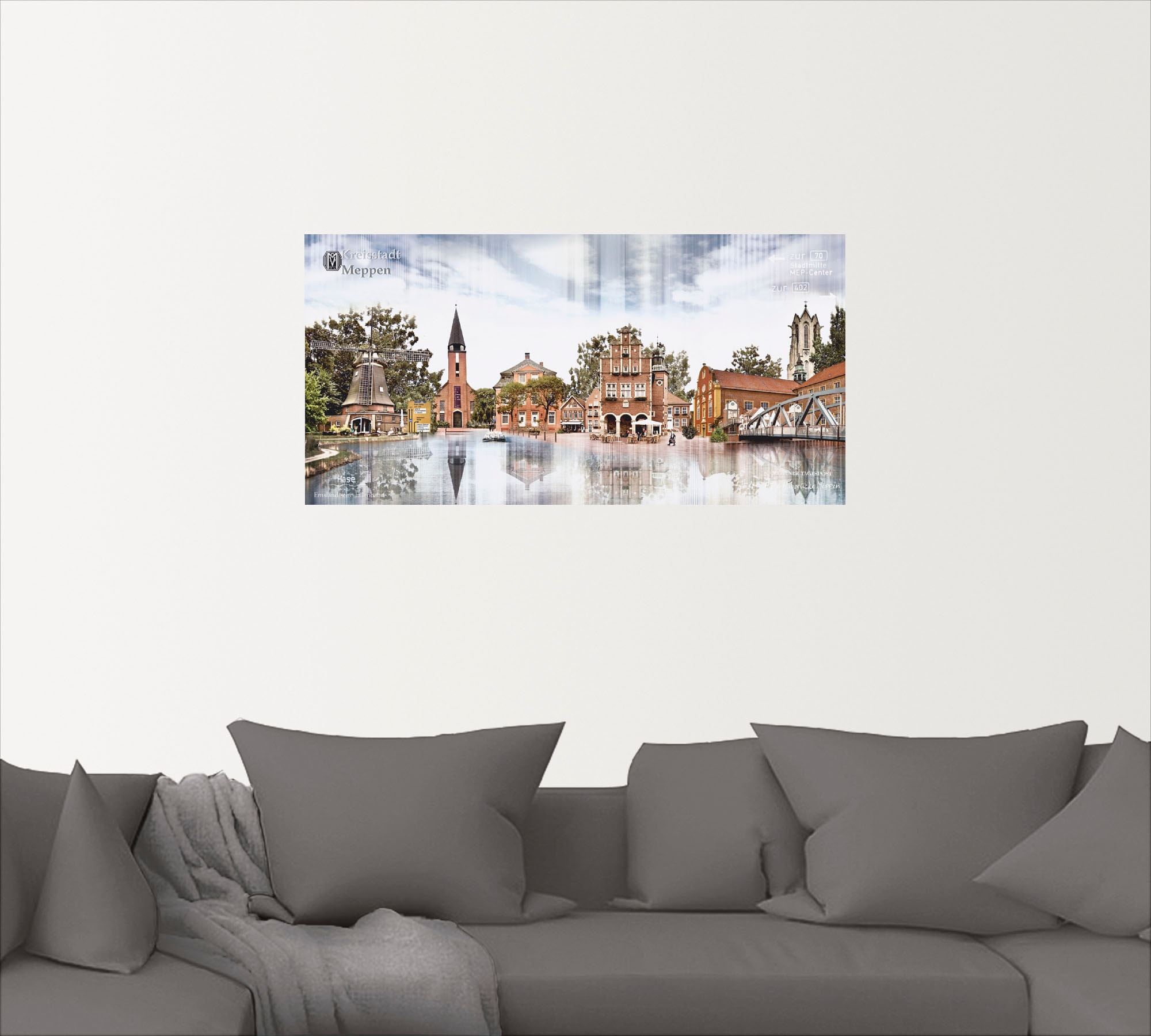 Artland Wandbild »Meppen Skyline Abstrakte Collage«, Deutschland, (1 St.), als Leinwandbild, Wandaufkleber in verschied. Größen