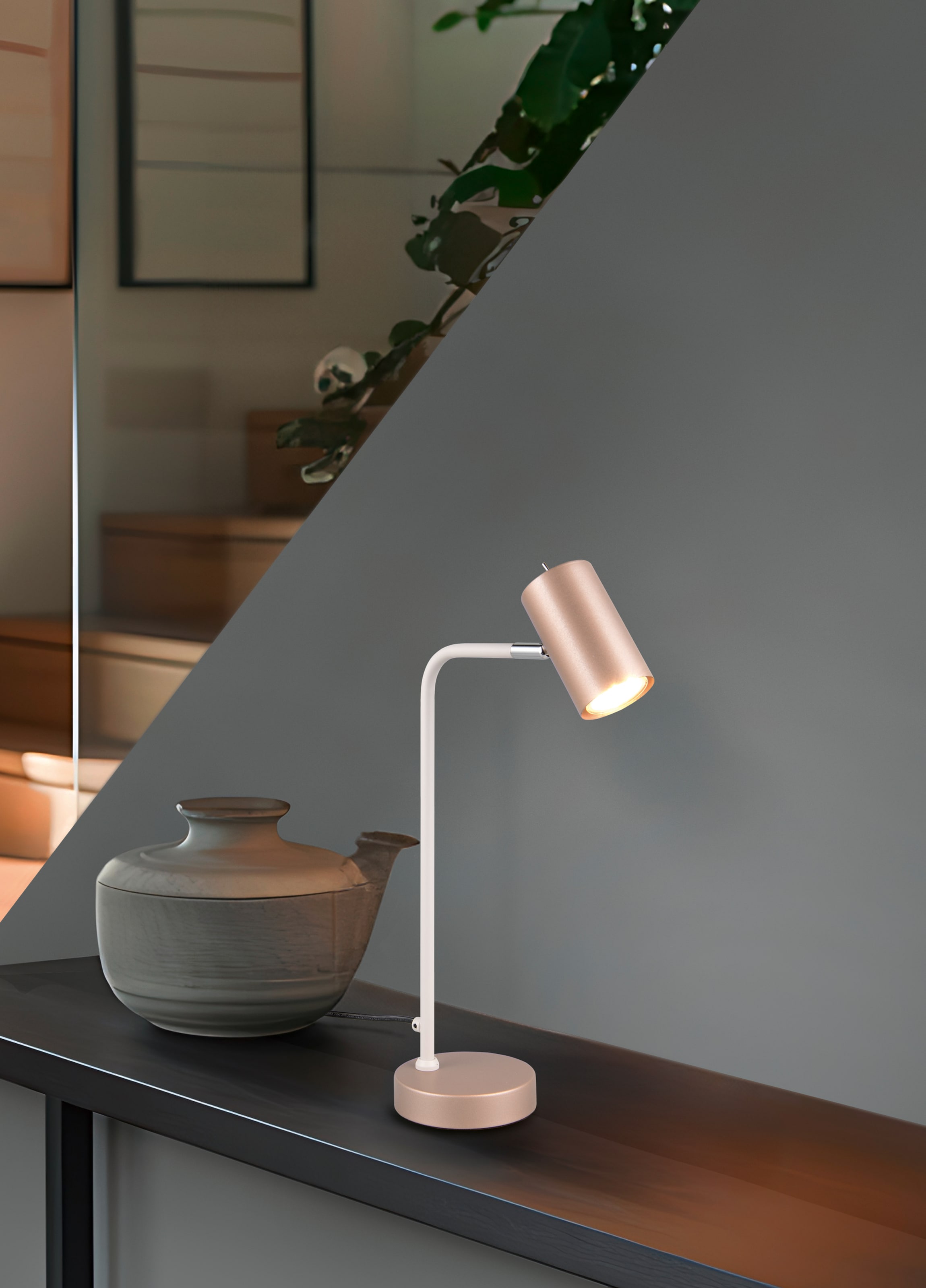 TRIO Leuchten Schreibtischlampe »MARLEY, exkl. 1x GU10 max 5W, Tischleuchte Höhe 45cm« GU10 1 Stk. warmweiß - kaltweiß mit Kippschalter, Leuchtenkopf schwenkbar, 150cm Anschlusskabel