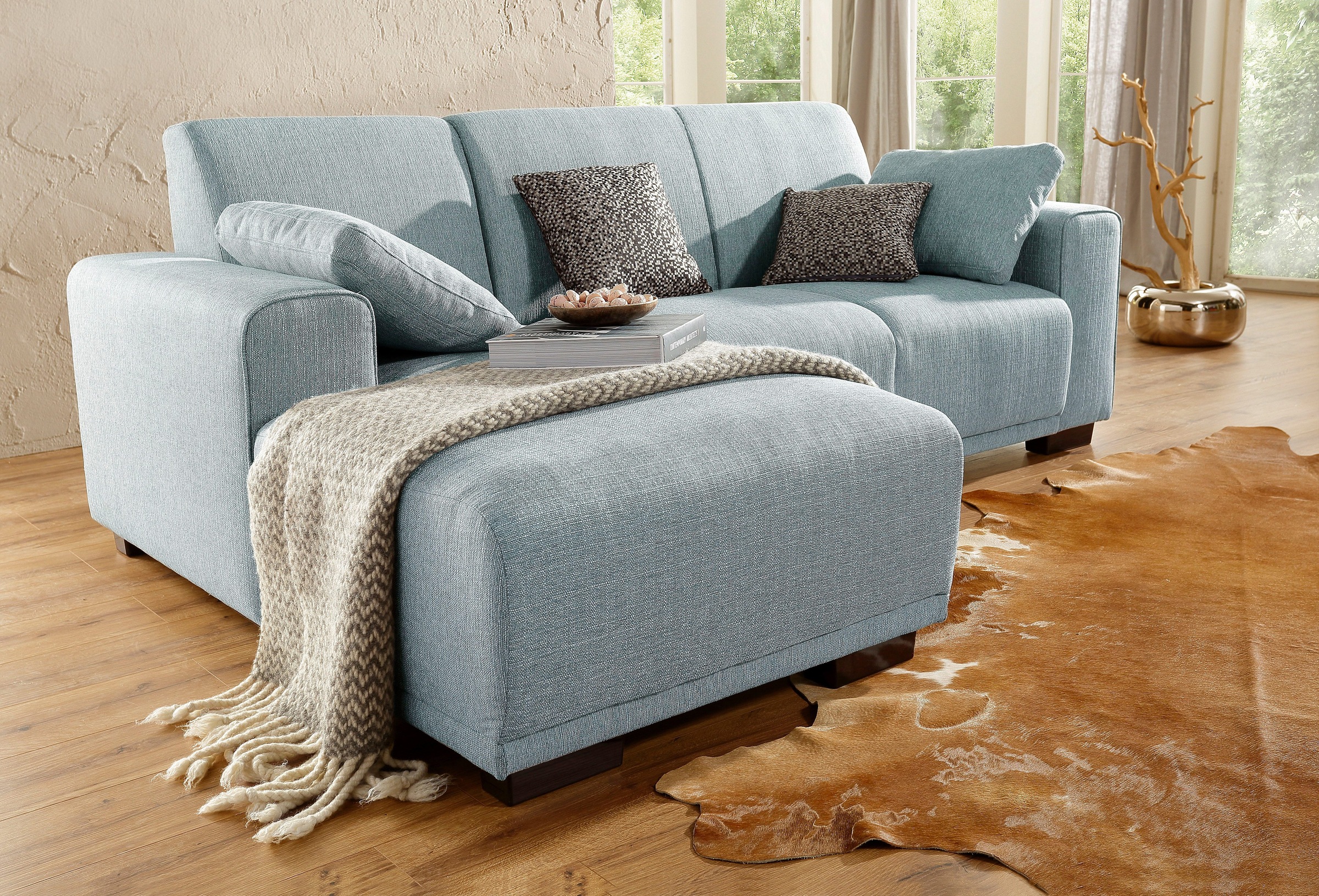 Home affaire Ecksofa »BORNHOLM L-Form mit Recamiere, Maße B/T/H: 234/162/85 cm«, Recamiere links oder rechts bestellbar, Wellenfederung, inkl. 2 Kissen