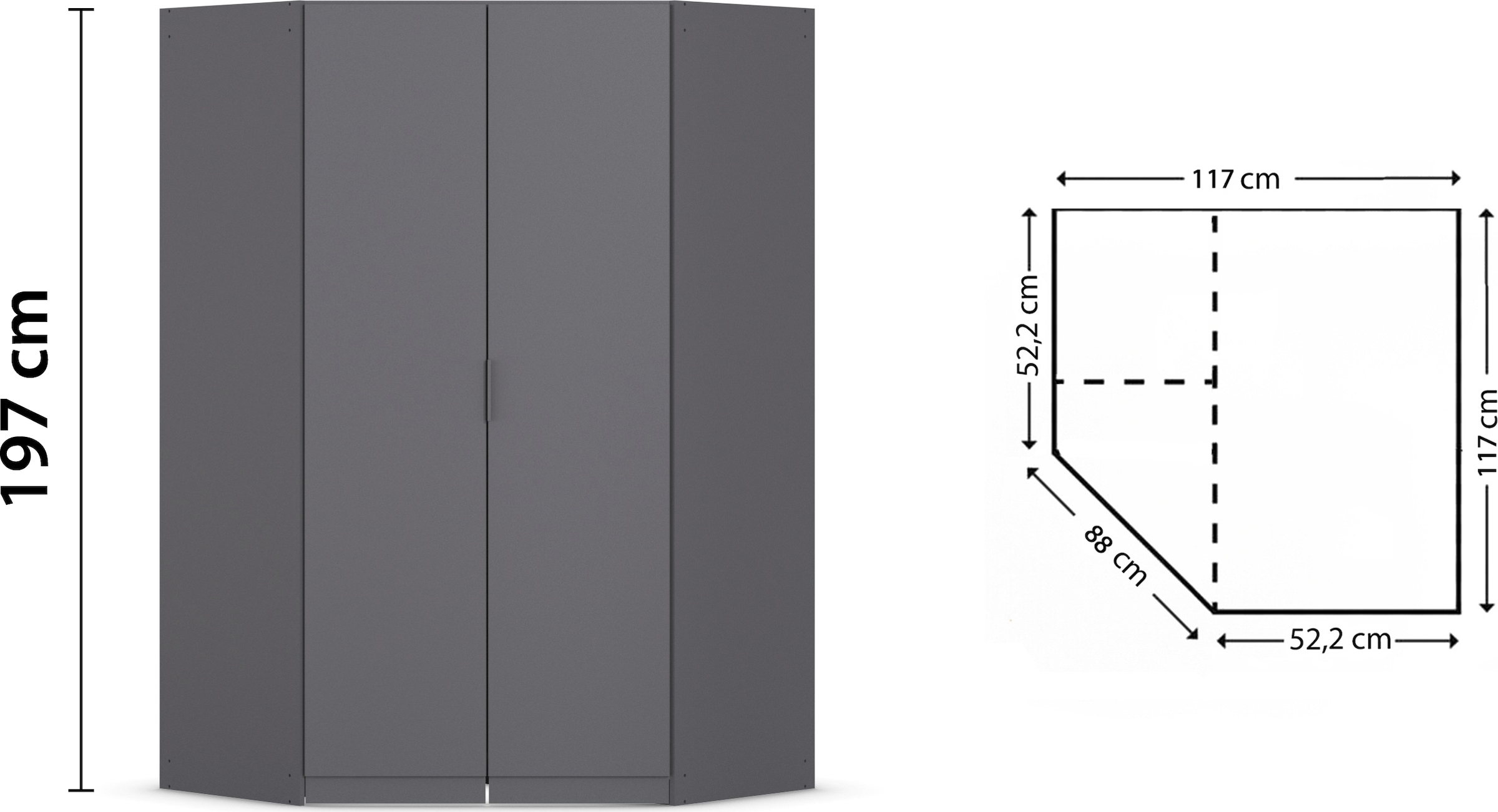 rauch Kleiderschrank »Eckschrank Schrank Ankleidezimmer Schlafzimmer Garderobe LAGOA« voll ausgestattet viel Stauraum, optional mit Aufsatz MADE IN GERMANY