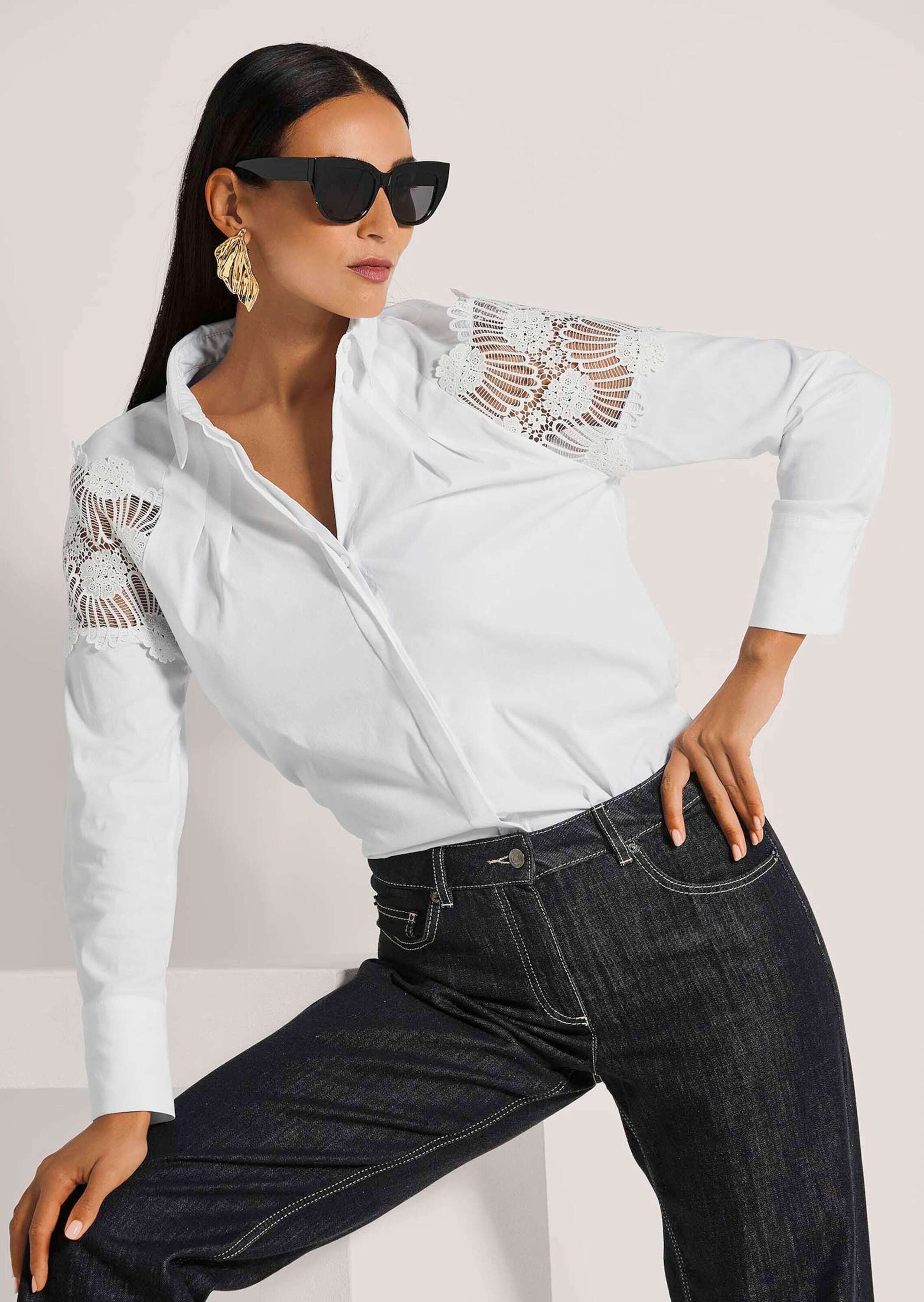 MADELEINE Hemdbluse »Bluse Hemdbluse mit Spitze«