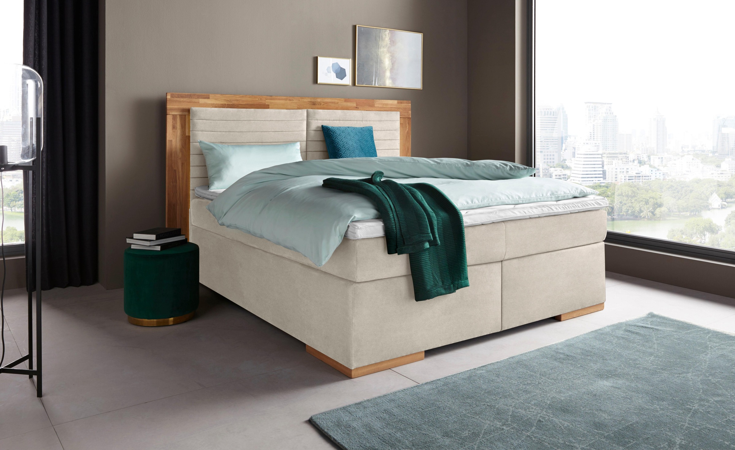 Home affaire Boxspringbett »Cup« mit Massivholzrahmen, mit Topper, in 2 Härtegraden, in 3 Breiten
