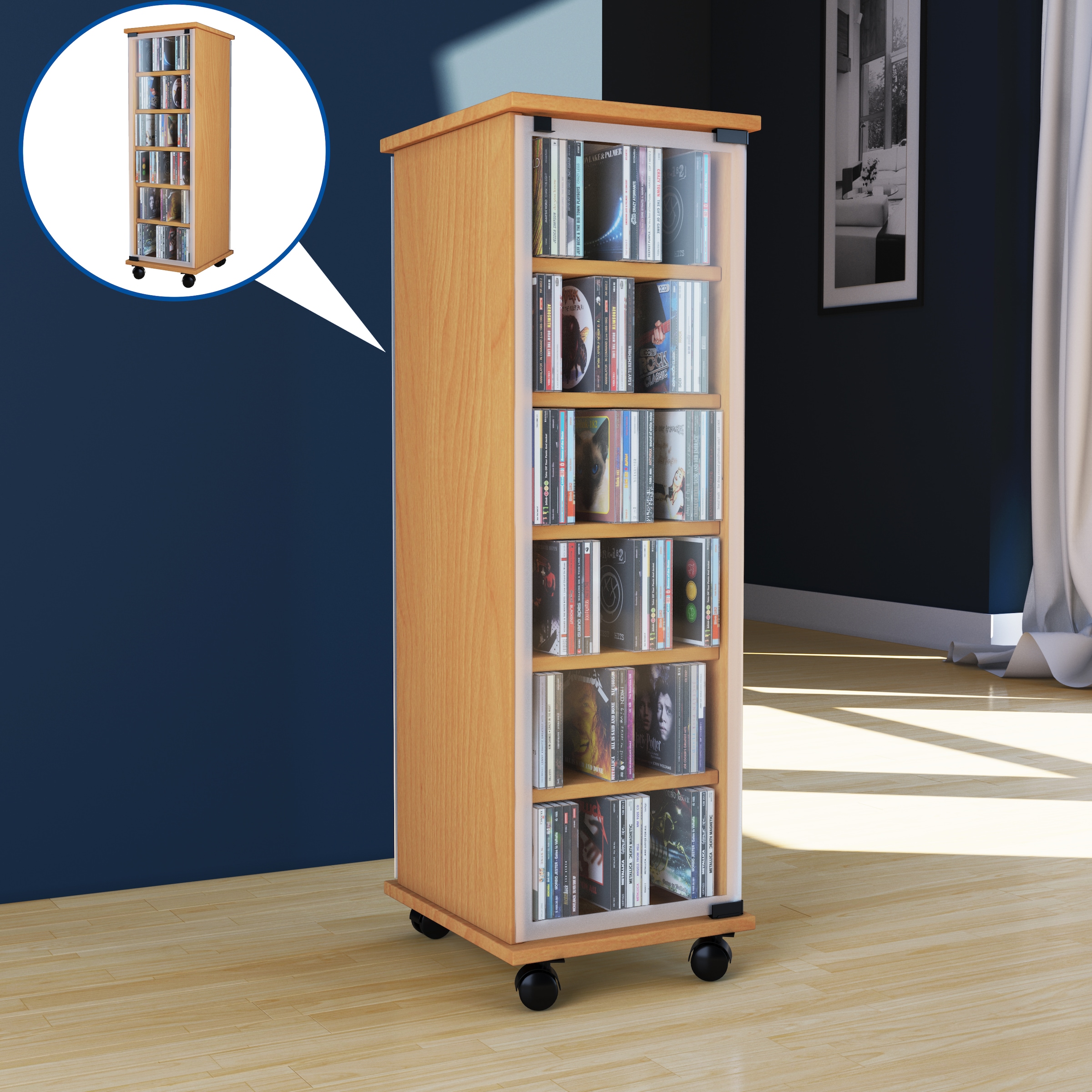 VCM Media-Regal »Holz CD DVD Stand Regal Schrank Valenza Glastür«