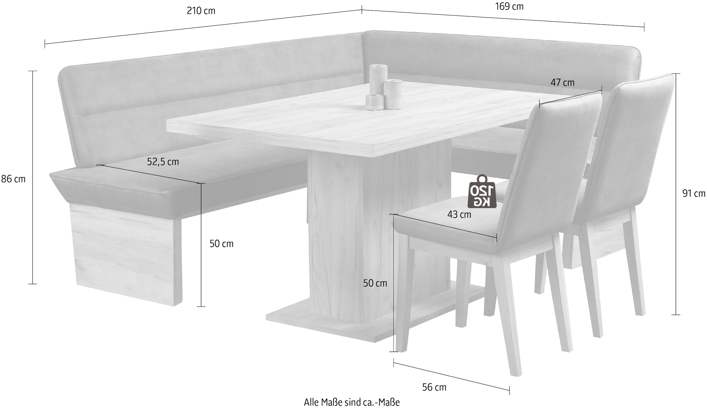 Home affaire Eckbankgruppe »Beluna + Cross Essecke Sitzgruppe Eckbank Küchenbank BESTSELLER«, (Set, 4 tlg., Eckbank, 2 Stühle und Tisch), Sitzgruppe Esszimmer Stühle Tisch und Bank bequem gepolstert