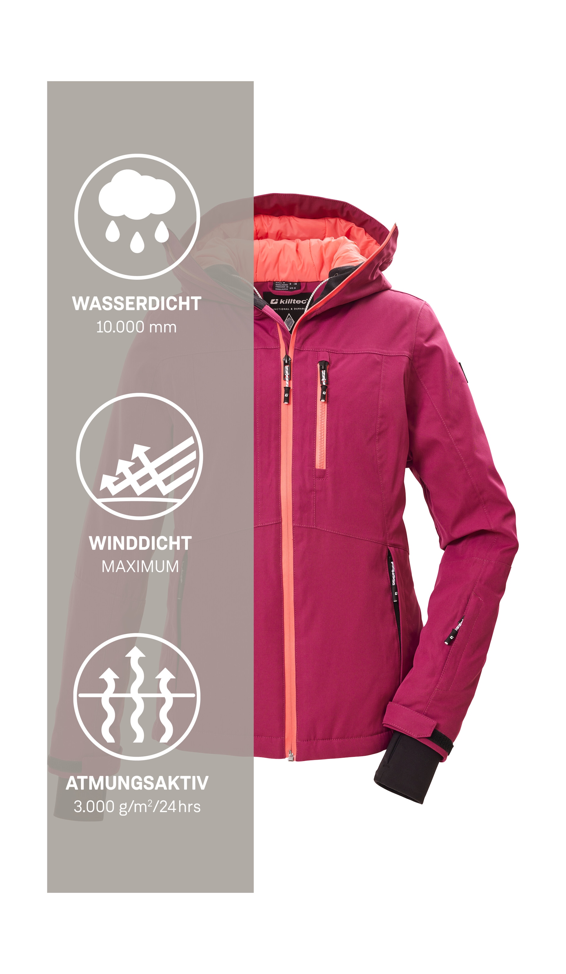 Killtec Skijacke »KSW 276 WMN SKI JCKT« Wasserdichte Damenjacke mit Schneefang, Atmungsaktivität und Taschen