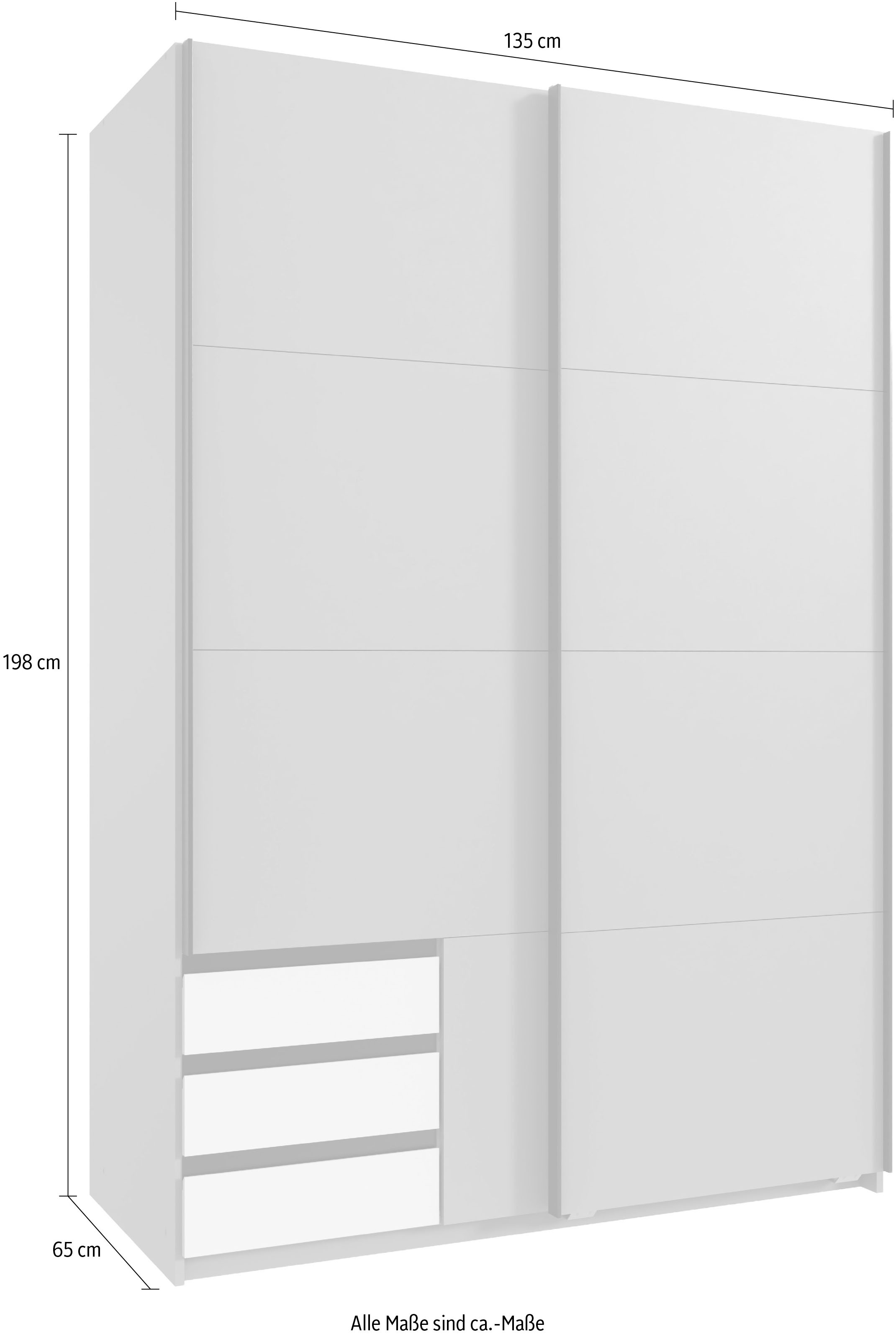 Wimex Schwebetürenschrank »Bahamas, Kleiderschrank in den Breiten 135cm und 180cm erhältlich« inkl. drei farblich abgesetzter Schubladen