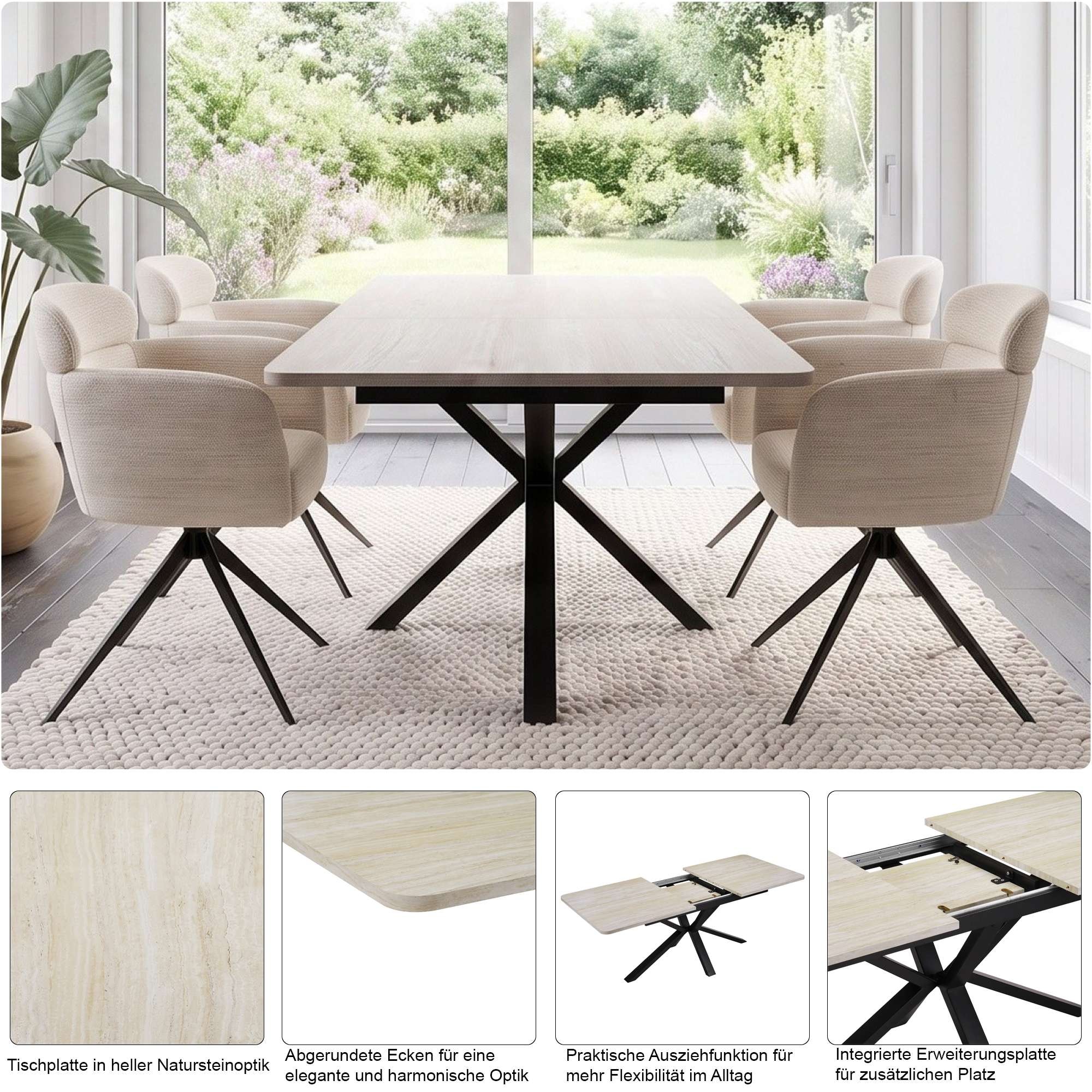 OTTO home Esstisch »Secchia« ausziehbar 160-200 cm, Synchronauszug, inkl Einlegeplatte, Breite 90cm