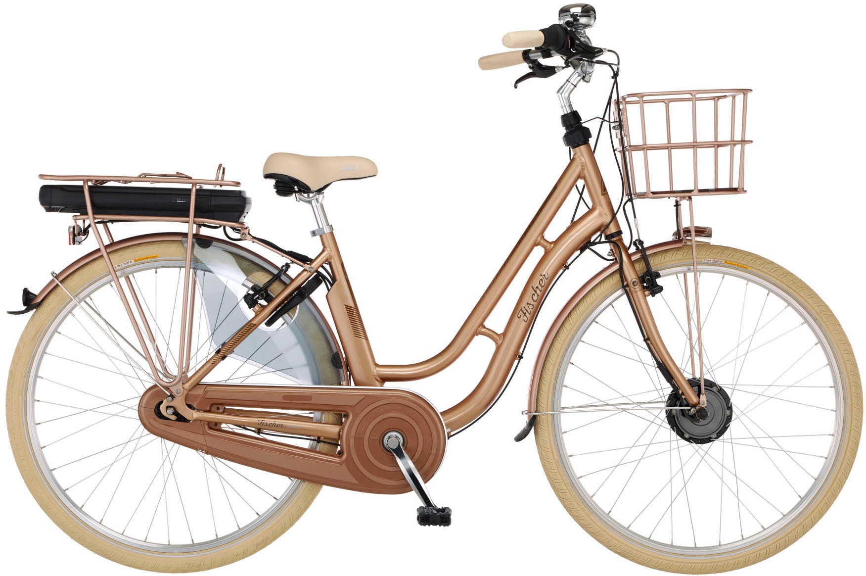 FISCHER Fahrrad E-Bike »CITA RETRO 2.2 522«, 7 Gang, Shimano, Nexus, Frontmotor 250 W, (mit Fahrradschloss), Pedelec