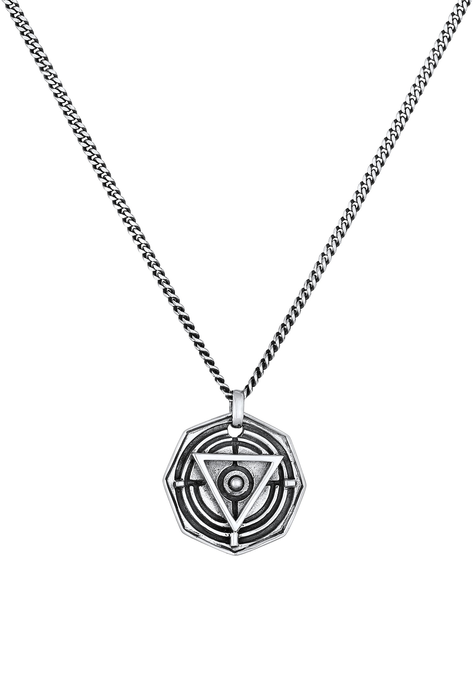 Kuzzoi Kette mit Anhänger »Halskette Herren Achteck Dreieck Kreis Symbol 925 Silber«