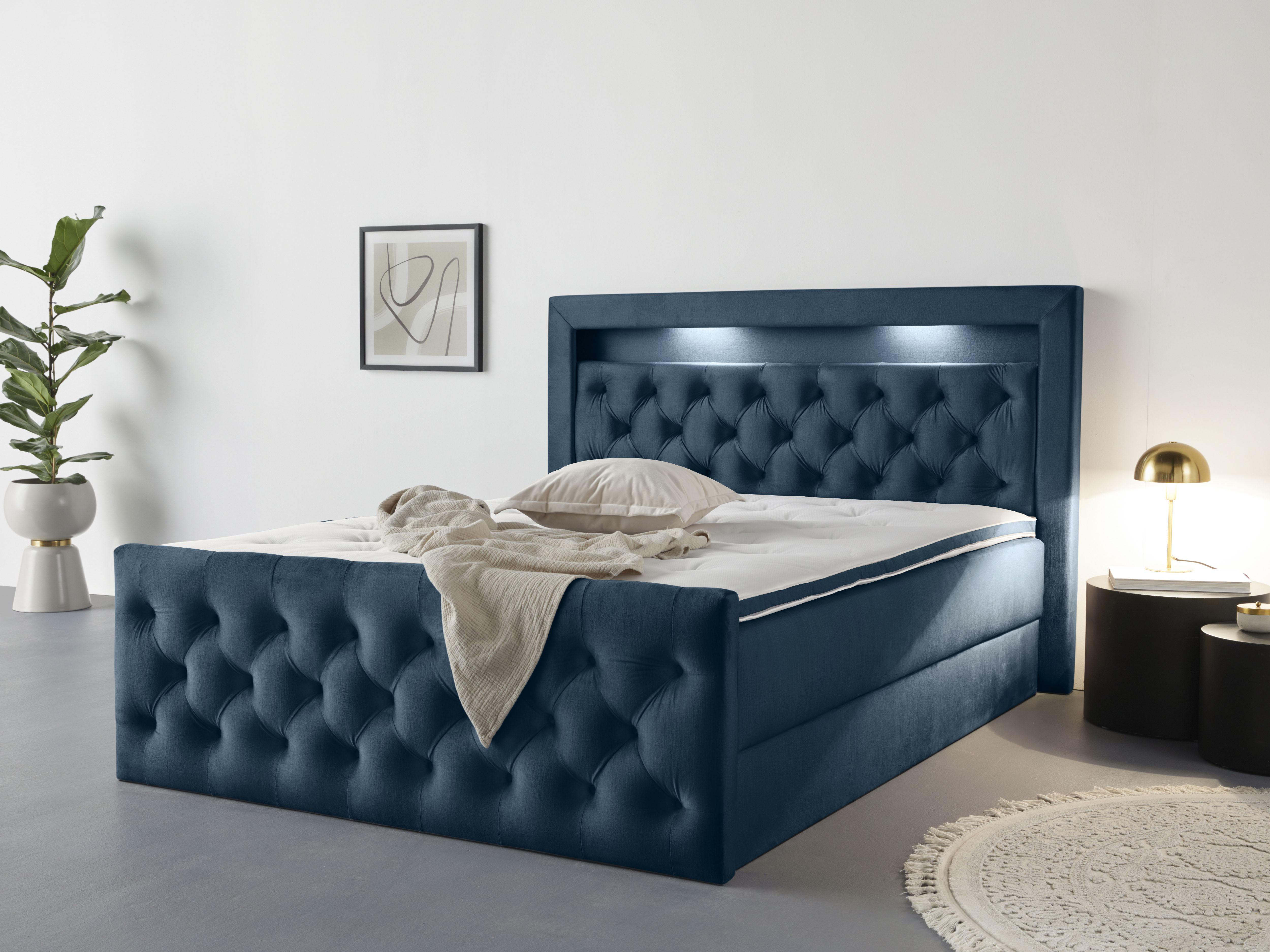Boxspringbett »Jerome«, mit LED Beleuchtung, inklusive Matratze und Topper