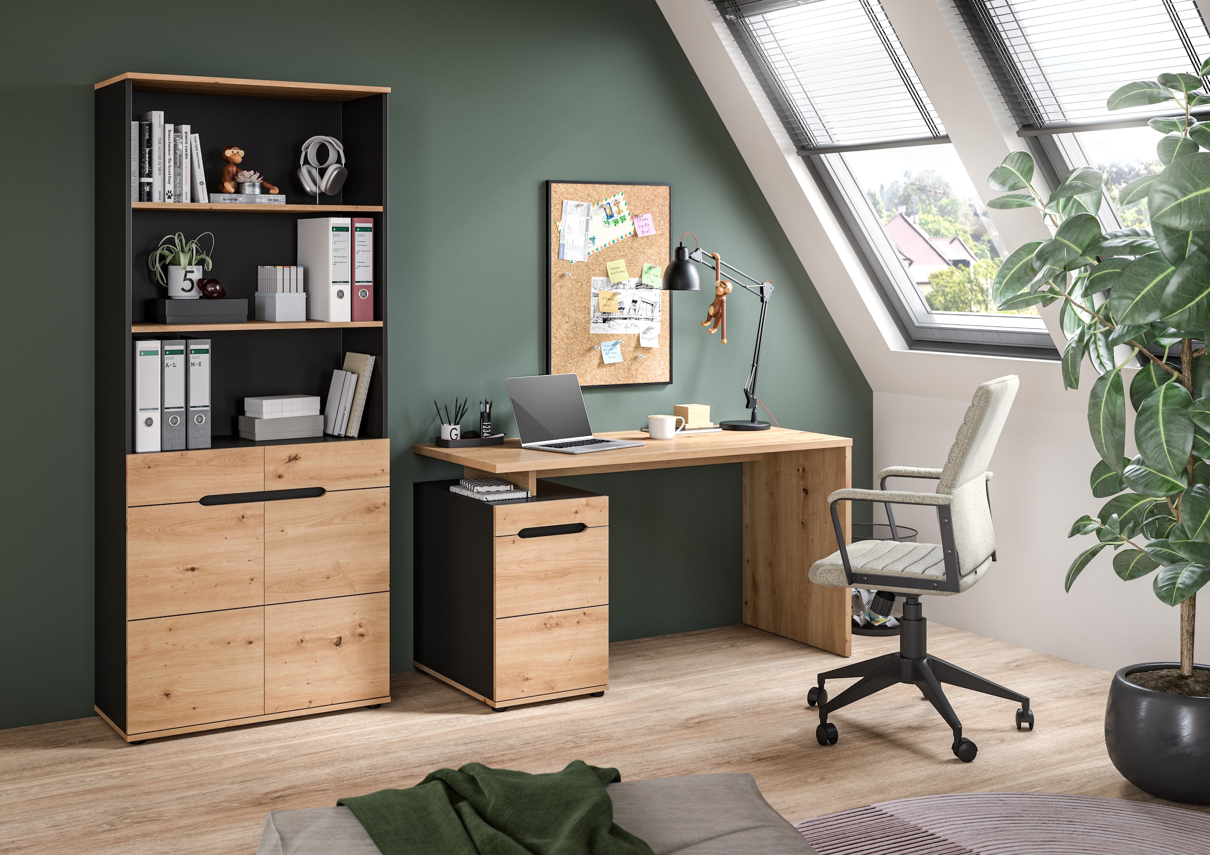 Home affaire Schreibtisch »REHAT, Bürotisch, Computertisch, Laptoptisch« bietet viel Stauraum für sämtliches Büromaterial,  grifflose Fronten, 1 Tür mit verstellbarem Einlegeboden, Breite: 138cm