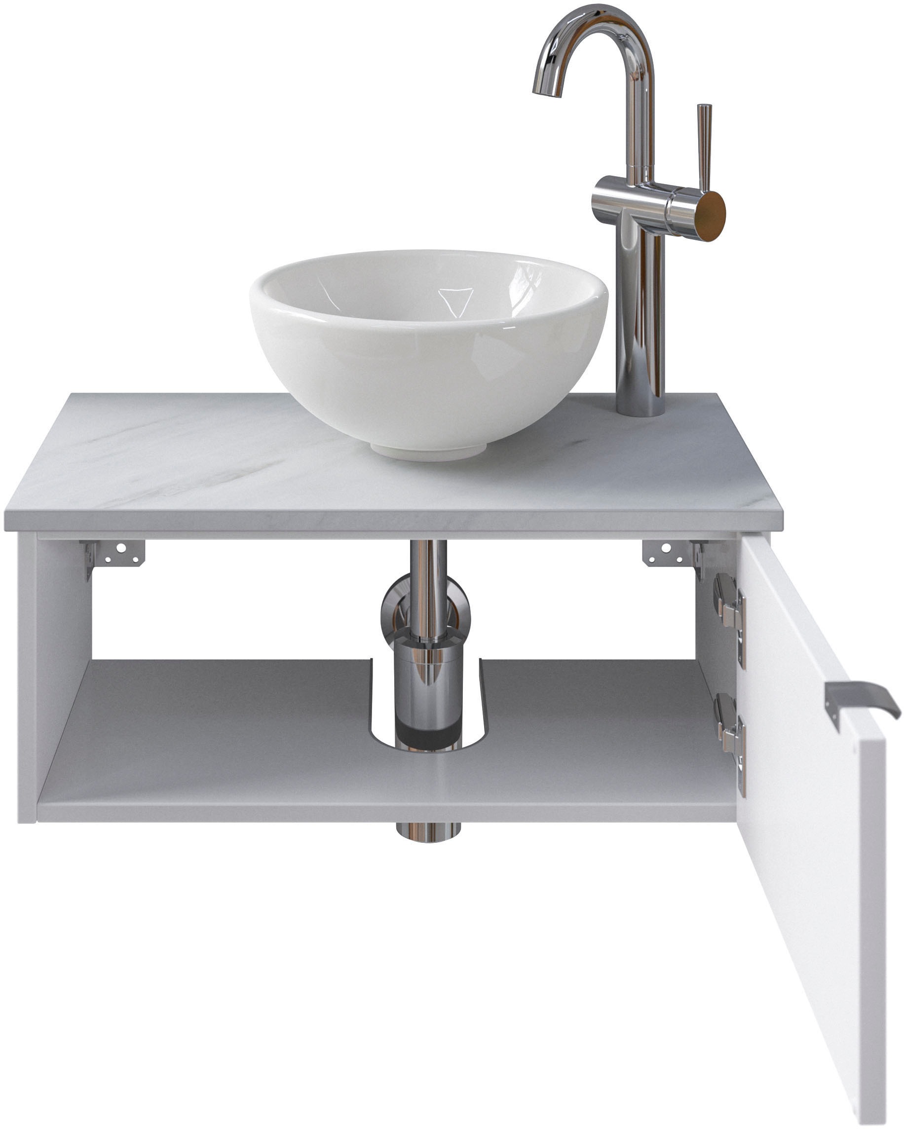 Saphir Waschtisch »Serie 6915 Waschschale mit Unterschrank für Gästebad, Gäste WC« Keramik-Aufsatzbecken, Waschtischplatte, Waschtischunterschrank, 3 Stk. tlg. 61 cm breit, 1 Tür, offenes Fach, kleine Bäder, ohne Armatur