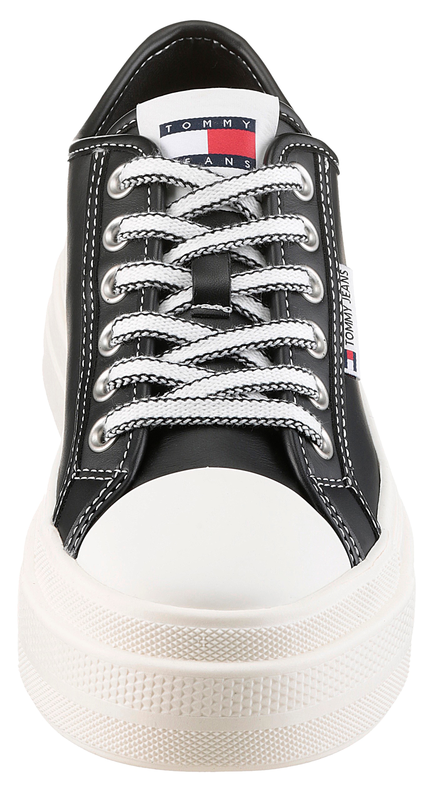 Tommy Jeans Plateausneaker »TJW FOXING VULC LC LEATHER«, Freizeitschuh, Halbschuh, Schnürschuh, Kontrast-Schnürsenkel