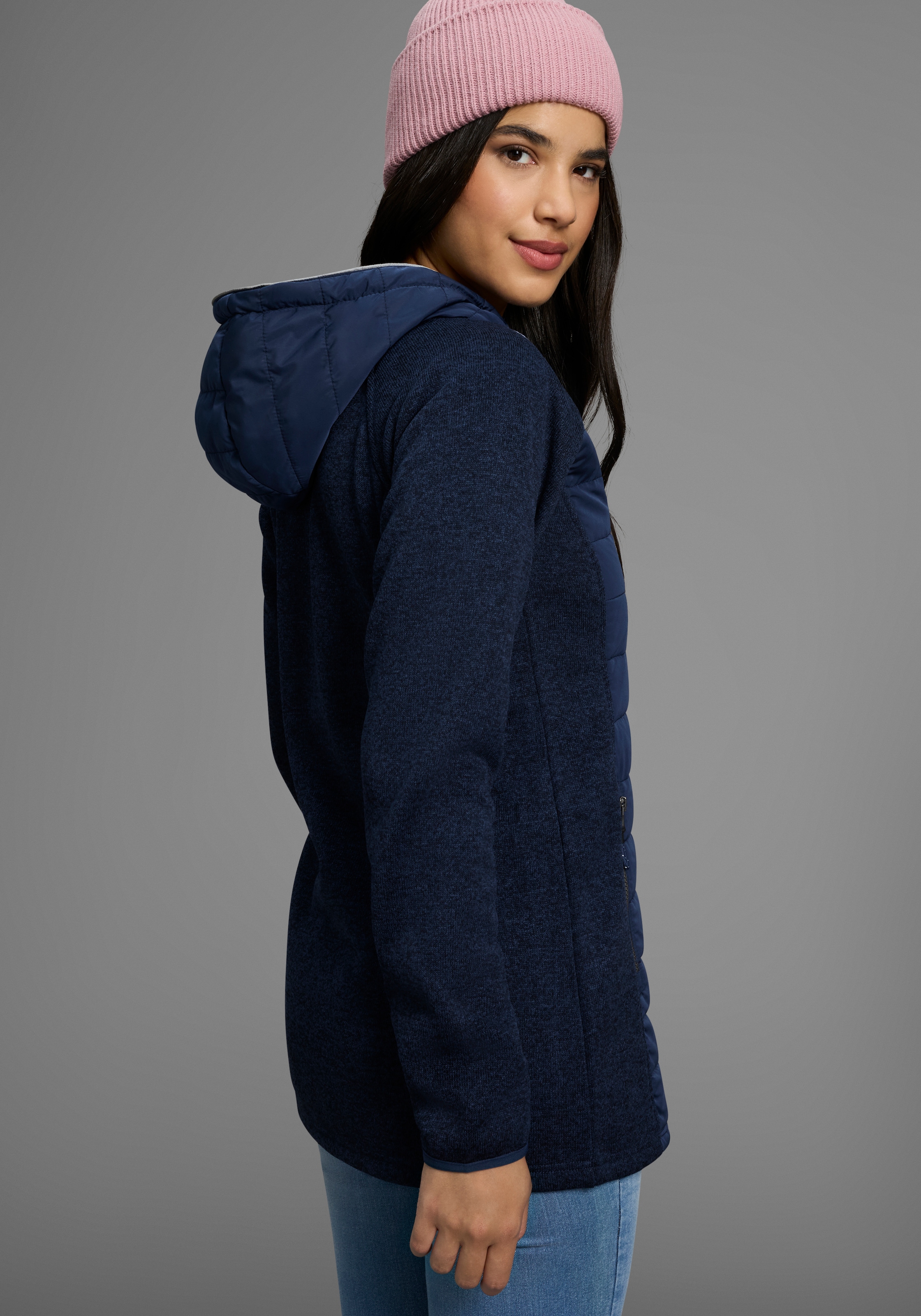 Polarino Strickfleecejacke, mit Kapuze, Leichte Hybridjacke für den Übergang