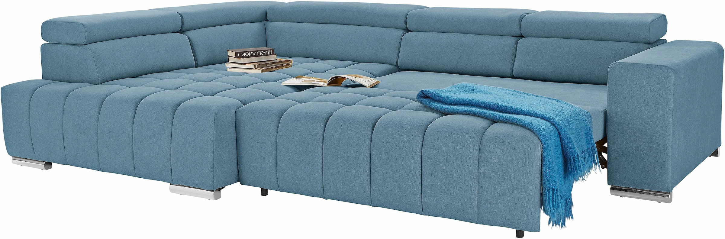 exxpo - sofa fashion Ecksofa »Elias, aktuelle Kreuzsteppung im Sitz, bequem, L-Form«, mit Kopf- bzw. Rückenverstellung, wahlweise mit Bettfunktion