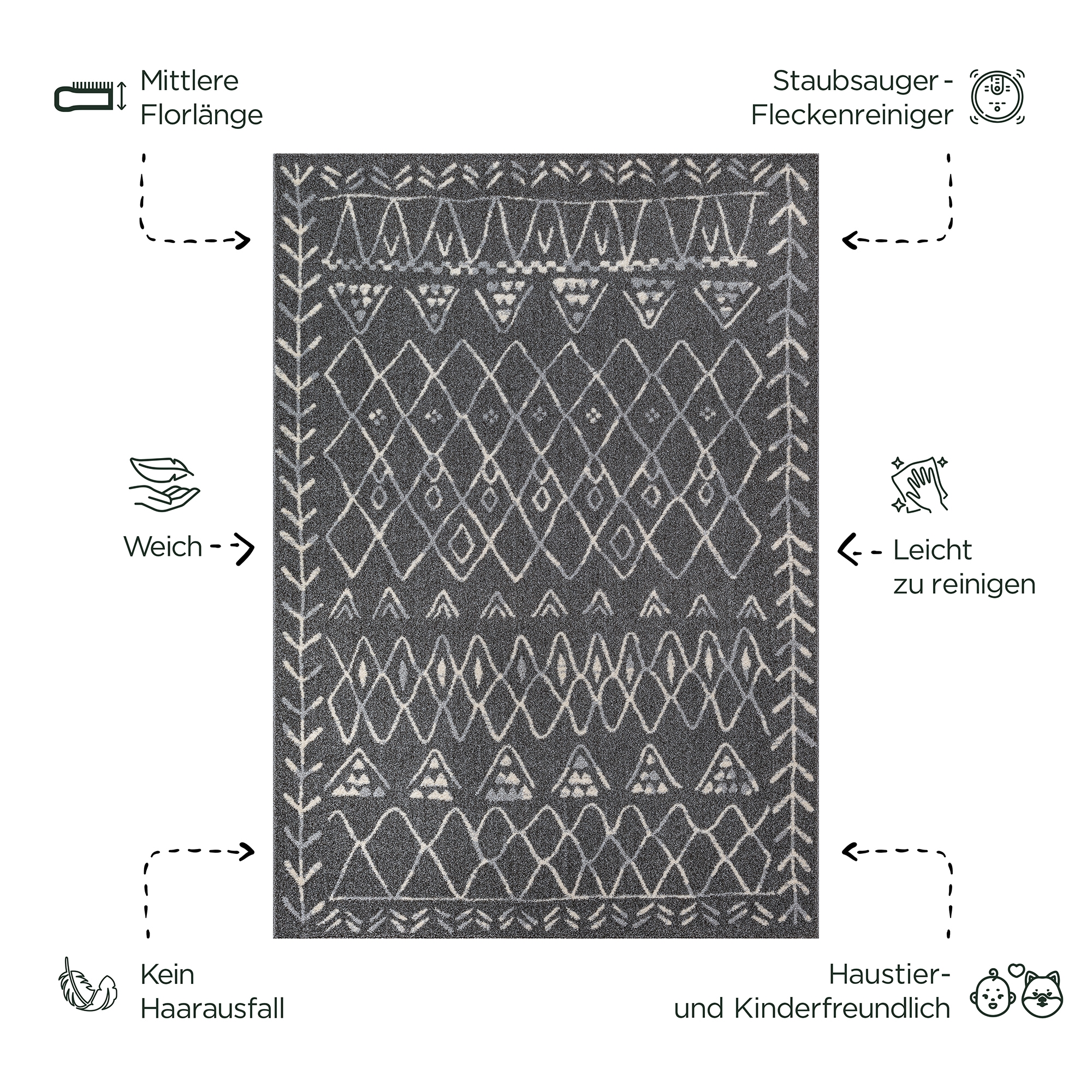 Sanat Teppich »Boho 8200« rechteckig 10 mm Höhe Kurzflor, robust, Boho, Scandic, für Fussbodenheizung geeignet