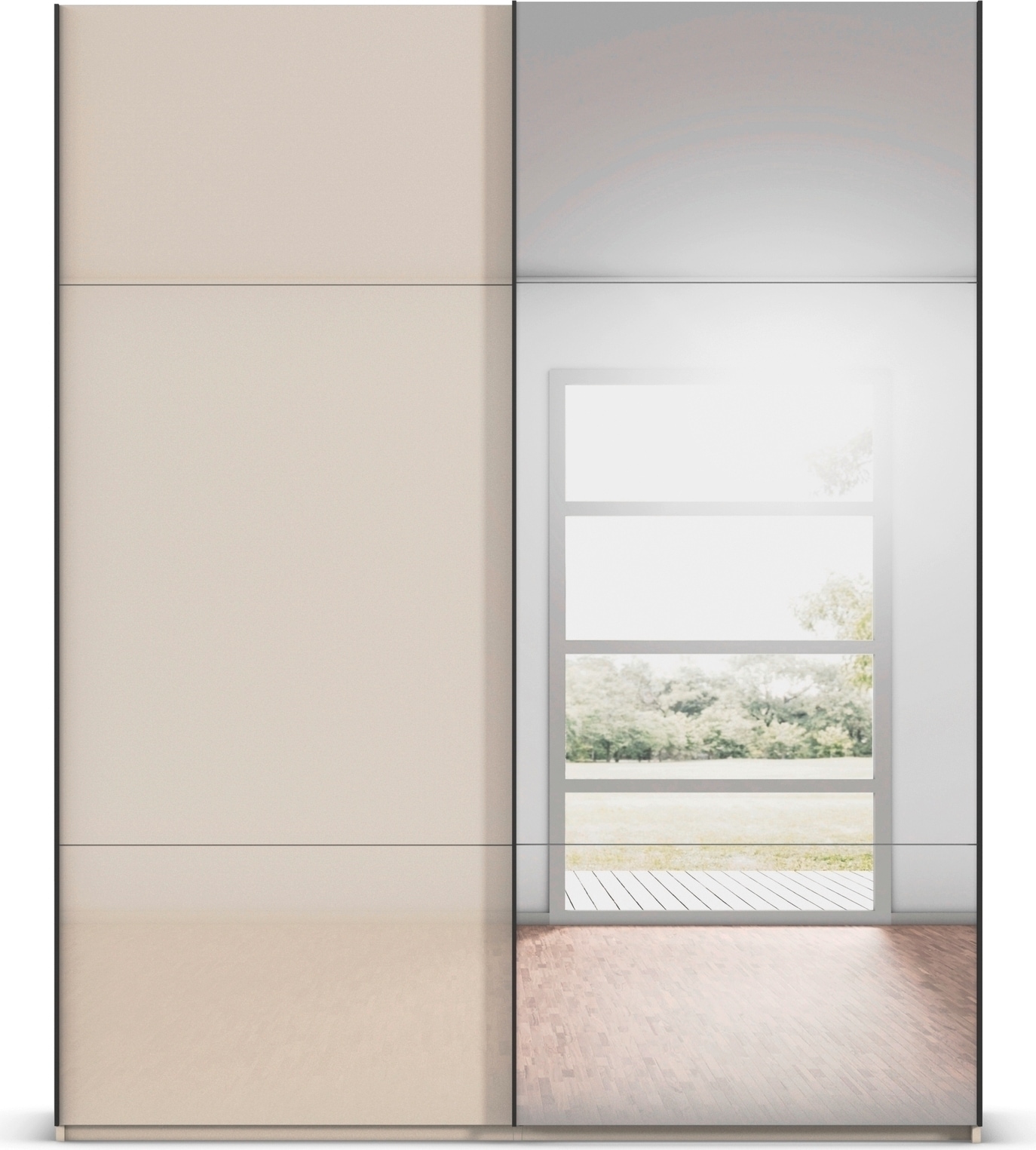 rauch Schwebetürenschrank »Kleiderschrank Schrank Garderobe Schlafzimmerschrank CONTIDO«, (in 3 verschiedenen Ausstattungen BASIC/CLASSIC/PREMIUM), aus hochwertigem Material in 6 Breiten 2 Griff-Farben MADE IN GERMANY