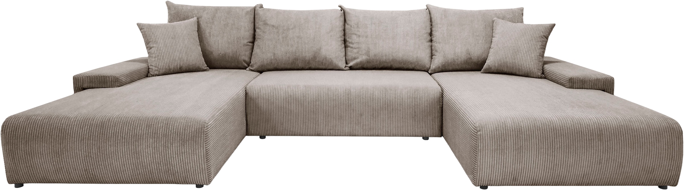 WERK2 Wohnlandschaft »Amalfi 348 x 188 cm modern & bequem, viel Platz mit Bett & Bettkasten« Cord, U-Form, XXL, Schlaffunktion, Bettkasten