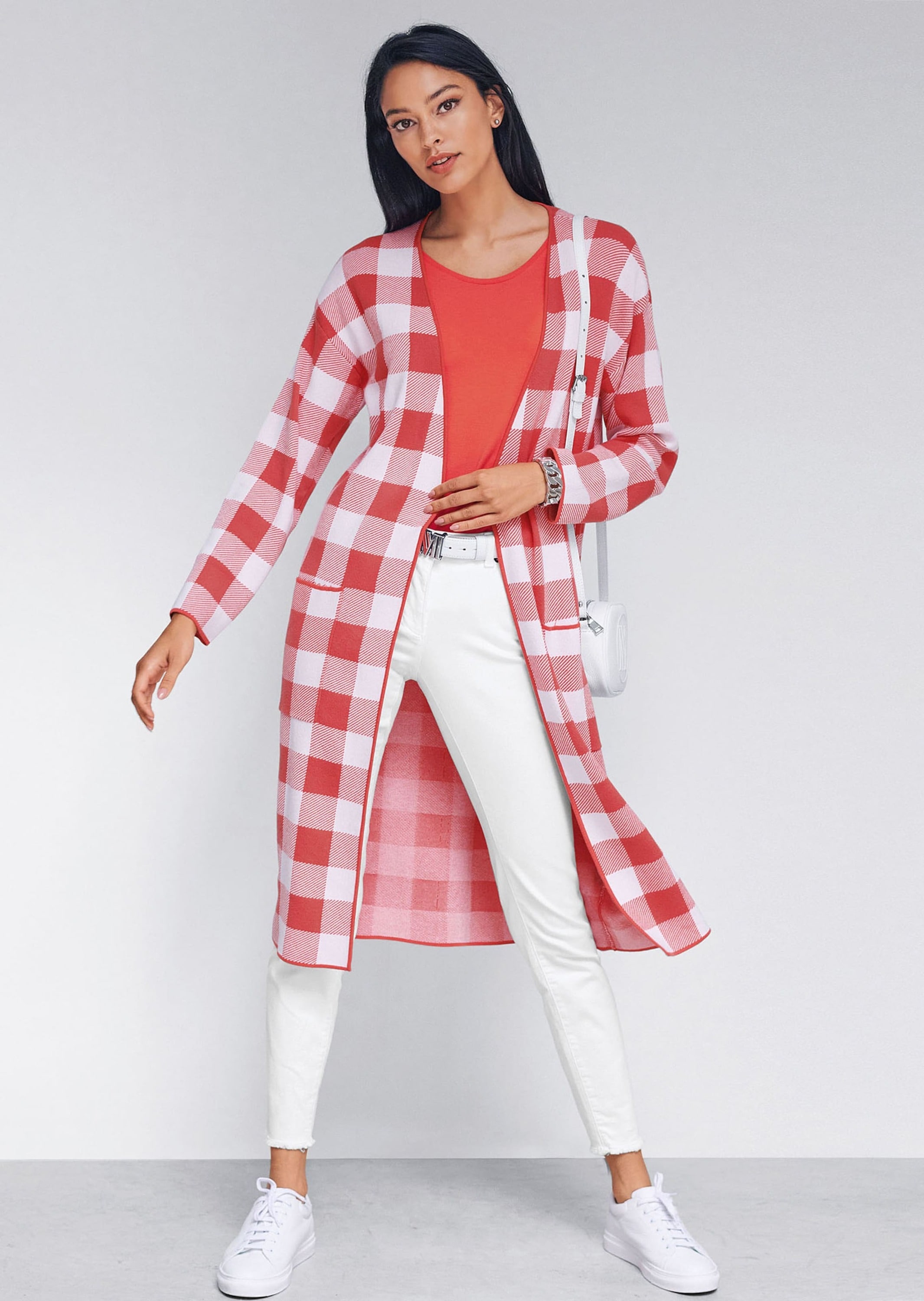 MADELEINE Langmantel »Mantel Verschlussloser Strickmantel in Karo-Jacquard«