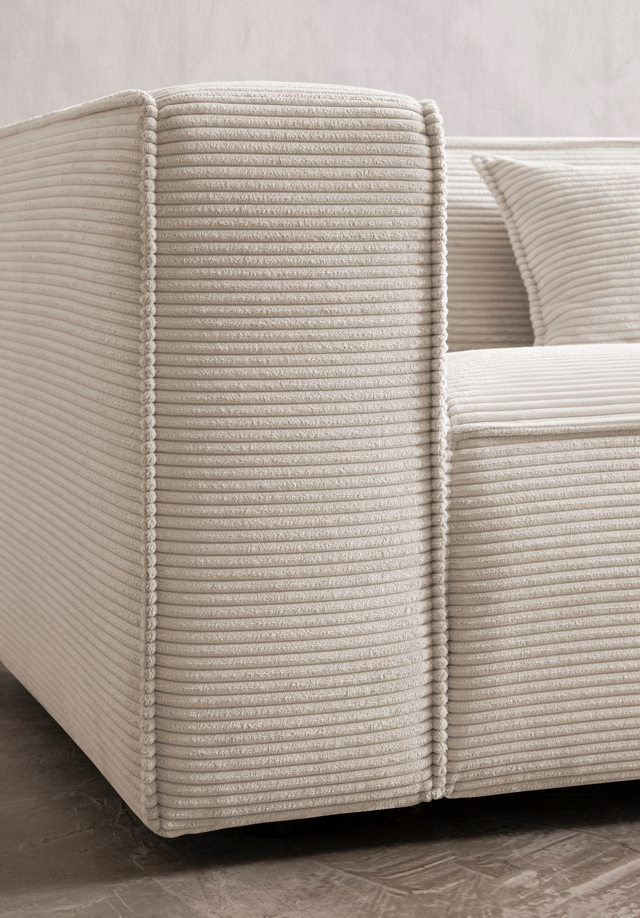 LeGer Home by Lena Gercke 3-Sitzer »PIARA, Couch mit Kedernaht, Sofa in Cord oder Leinenoptik«, schwarze Füße, bequemer Sitzkomfort