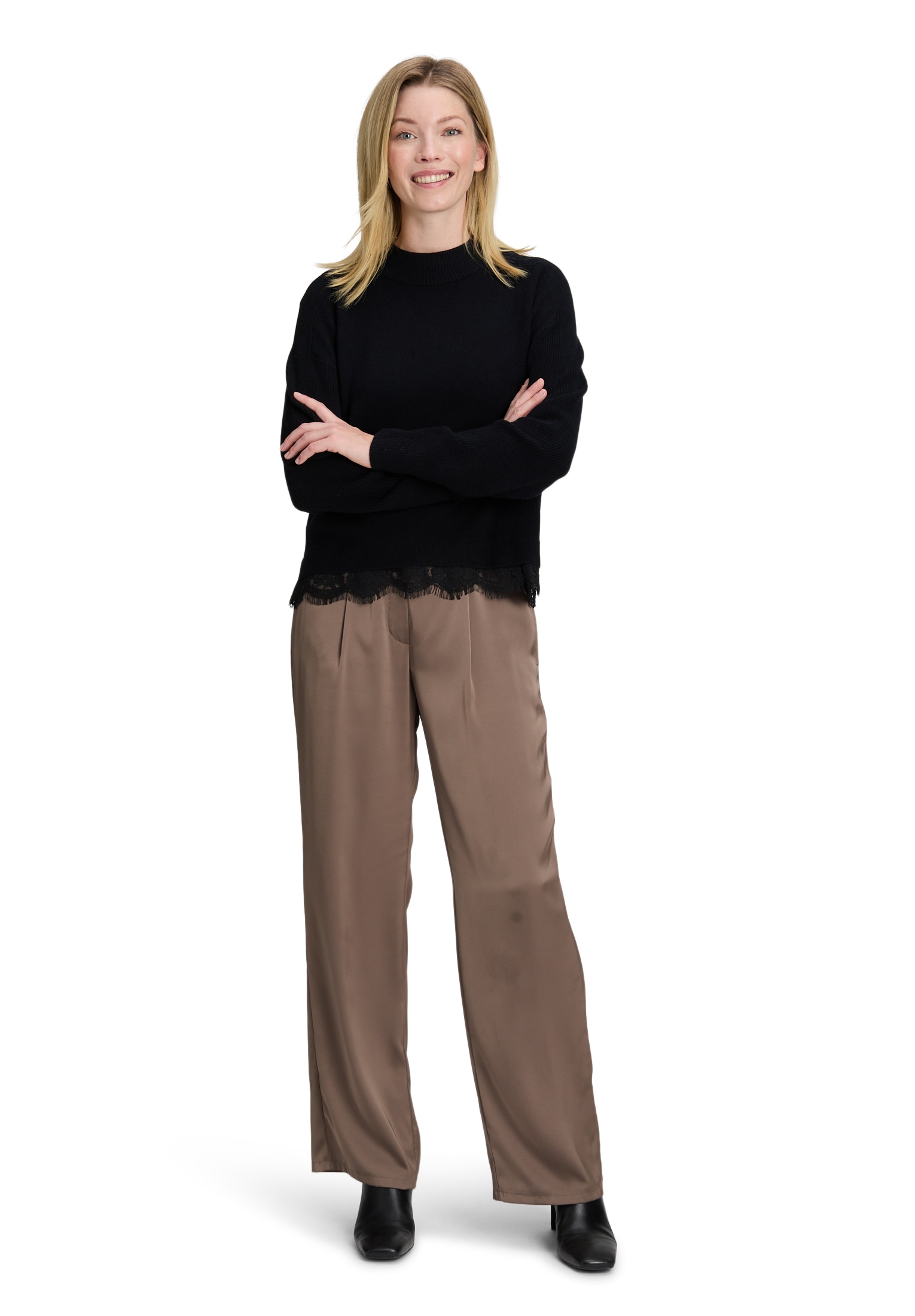 Betty Barclay Rundhalspullover »Feinstrickpullover mit Spitzenkante«