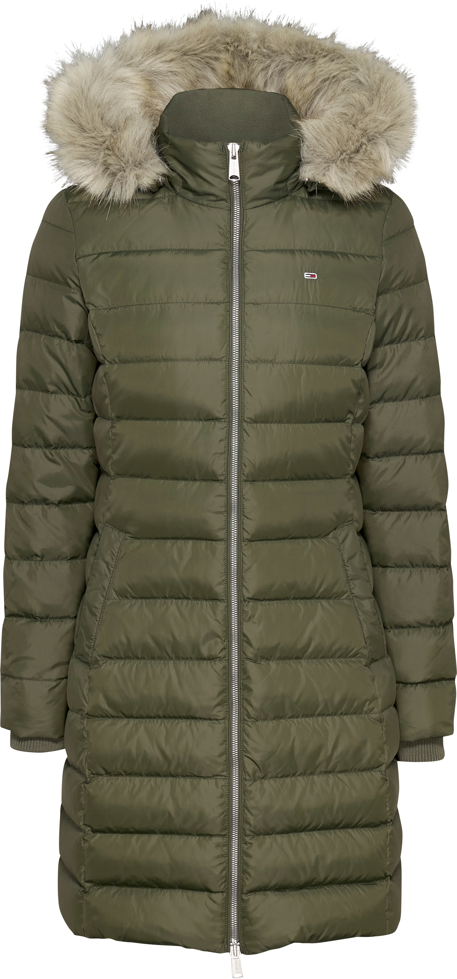 Tommy Jeans Steppmantel »TJW ESSENTIAL HOODED DOWN COAT«, mit Fellimitat, Logostickerei