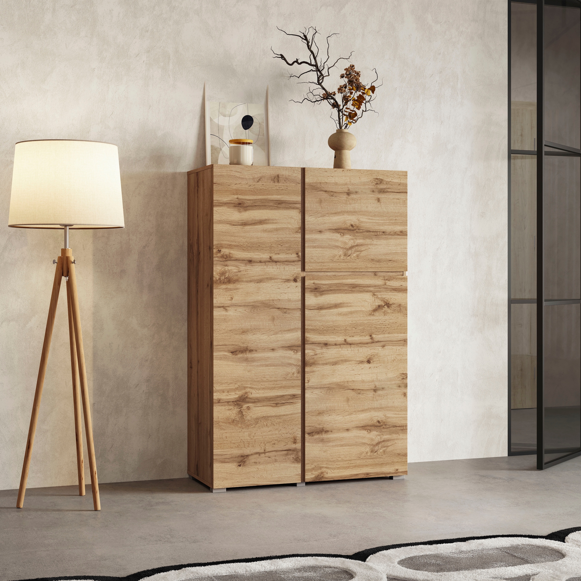 INOSIGN Highboard »Asymetric, Breite 92 cm, moderne grifflose Hochkommode mit 3 Türen«, Hochschrank mit viel Stauraum, Einlegeböden verstellbar, Türkommode