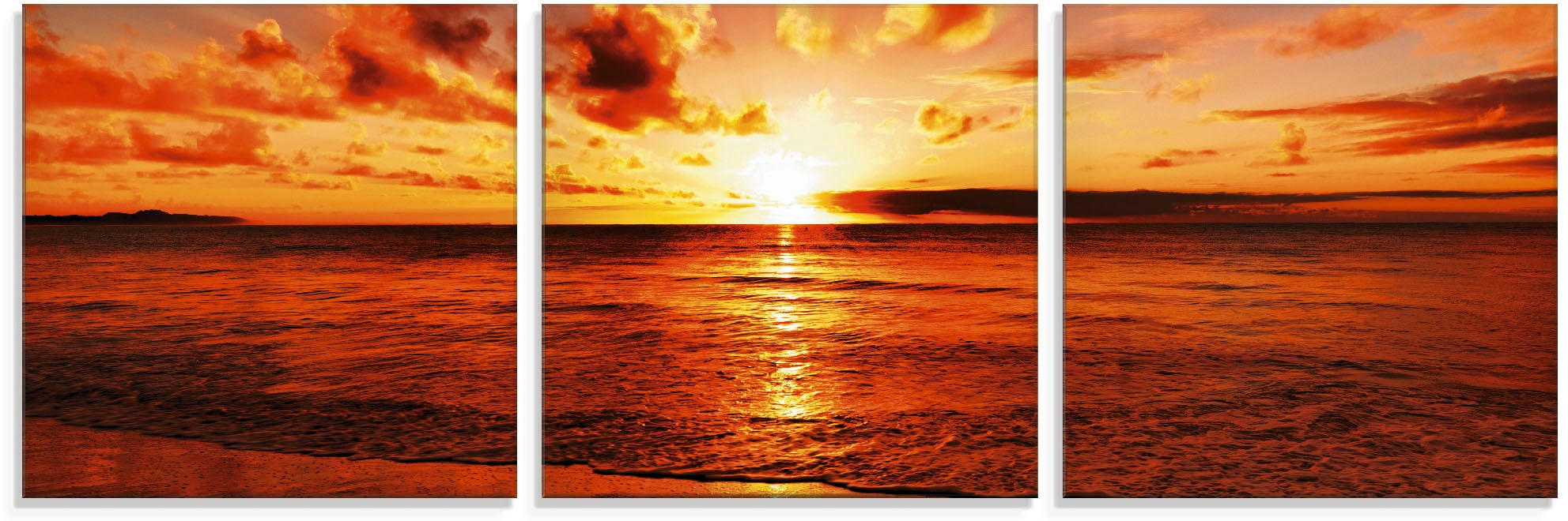 Artland Glasbild »Schöner Sonnenuntergang Strand«, Gewässer, (3 St.), in verschiedenen Größen