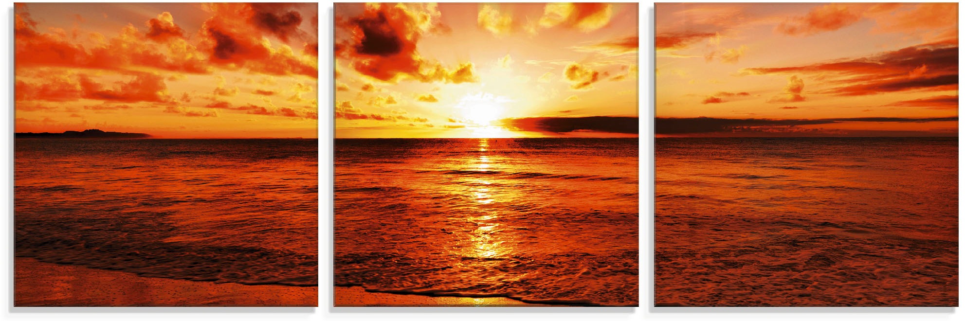 Artland Glasbild »Schöner Sonnenuntergang Strand«, Gewässer, (3 St.)