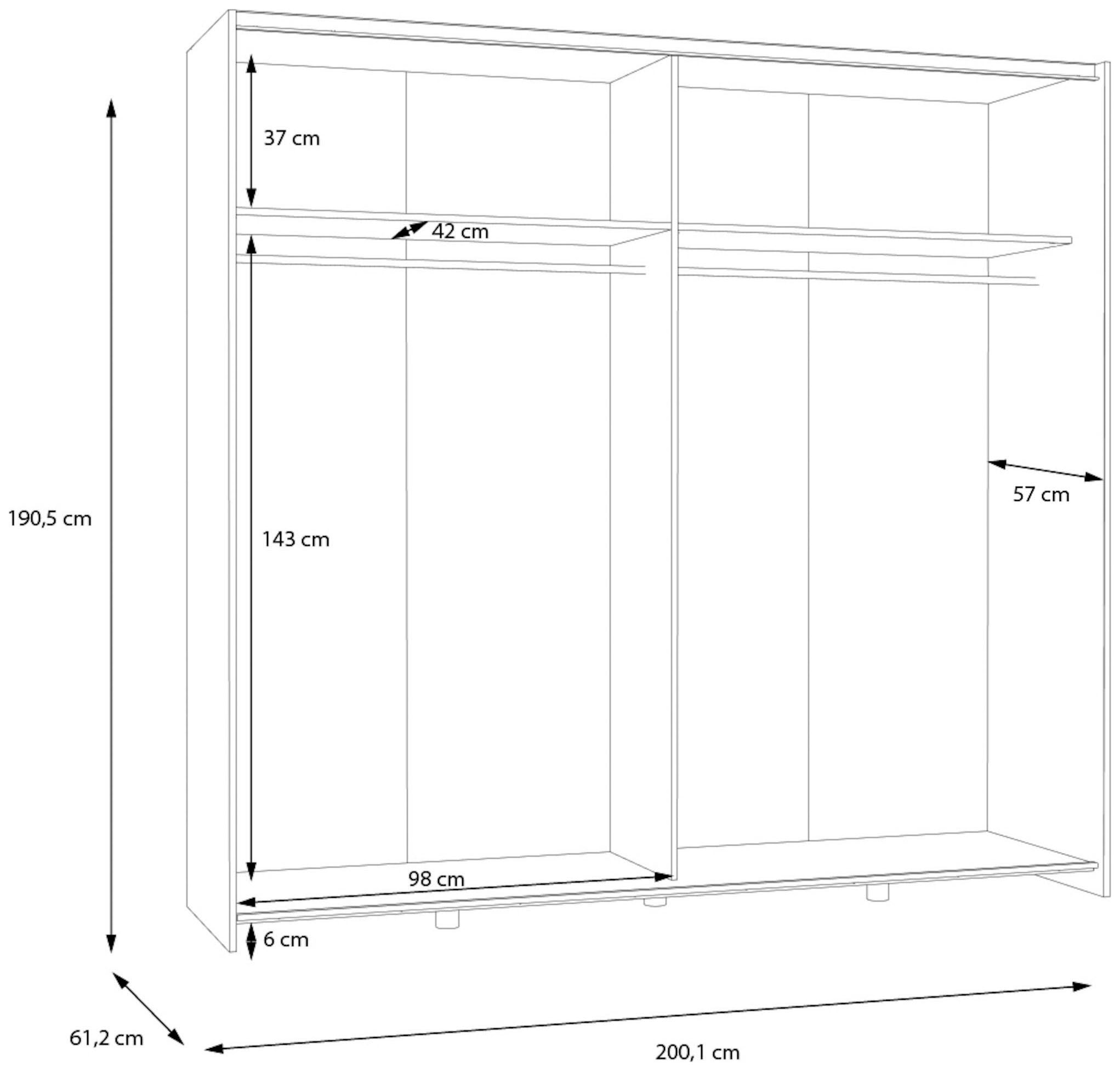 Home affaire Schwebetürenschrank »2 Schiebetüren, Made in Europe, stabil und zeitlos«, (5 Breiten: 120 -200cm, Höhe ca. 190cm), in verschiedenen Farben und Breiten