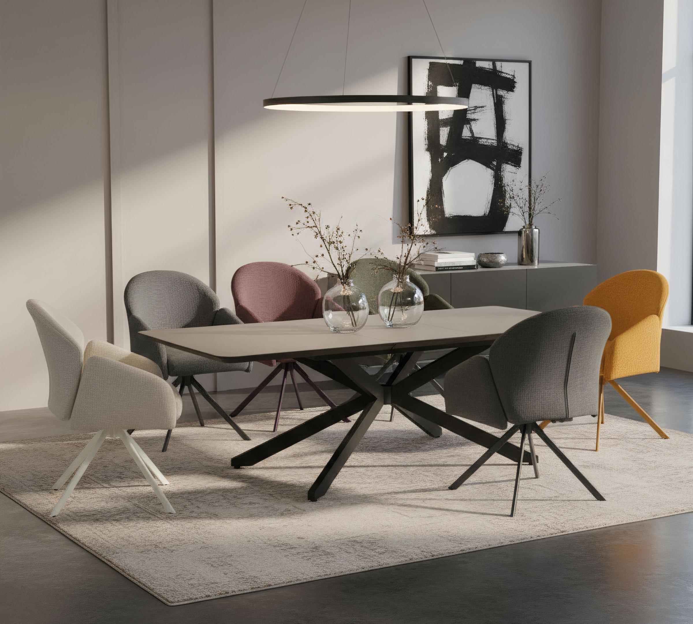 HELA Esstisch »ANCONA« 1 Stk. tlg. Synchronauszug, Butterflyfunktion, X-Gestell, Melamin, Schweizer Kante