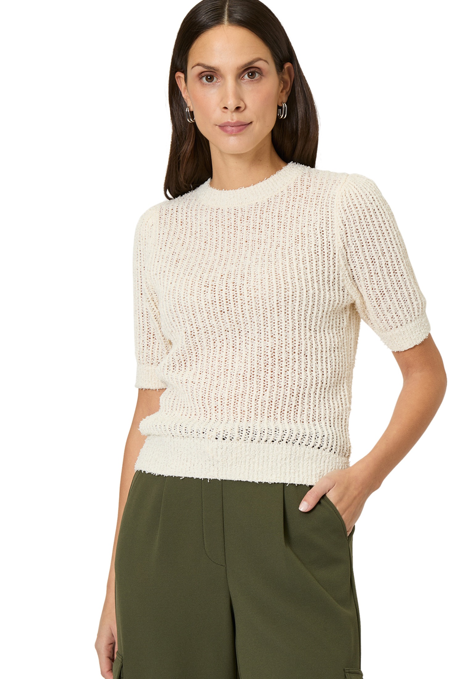 Zero Kurzarmpullover »Strickshirt 3/4 Arm Lochstrick«