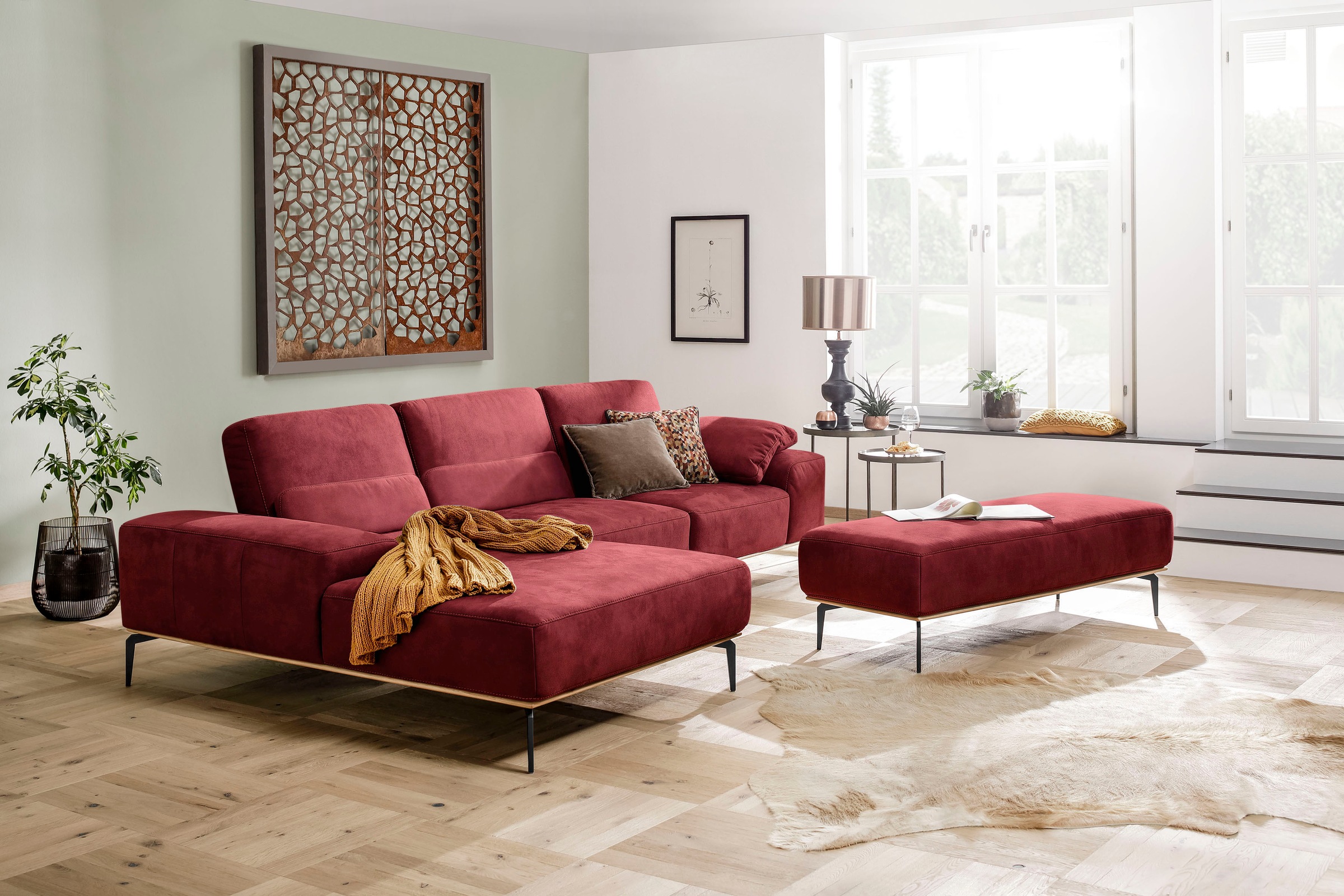 W.SCHILLIG Ecksofa »run, Designsofa mit tollem Sitzkomfort, bequem, L-Form«, mit Holzsockel, Füße in Schwarz pulverbeschichtet, Breite 319 cm