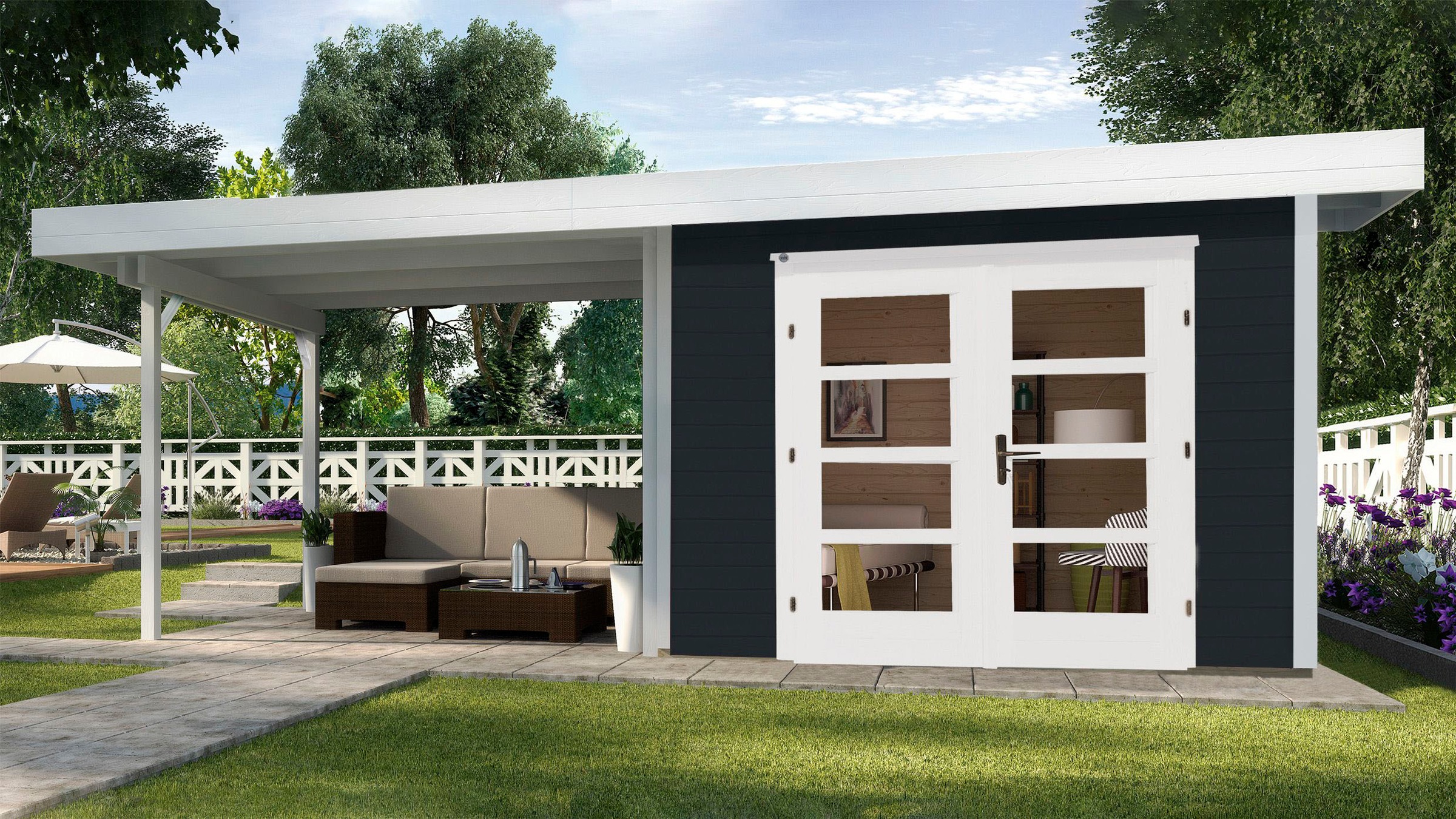 weka Gartenhaus »126 B Gr.2, anthrazit, 28 mm, Anbau ca. 300 cm«