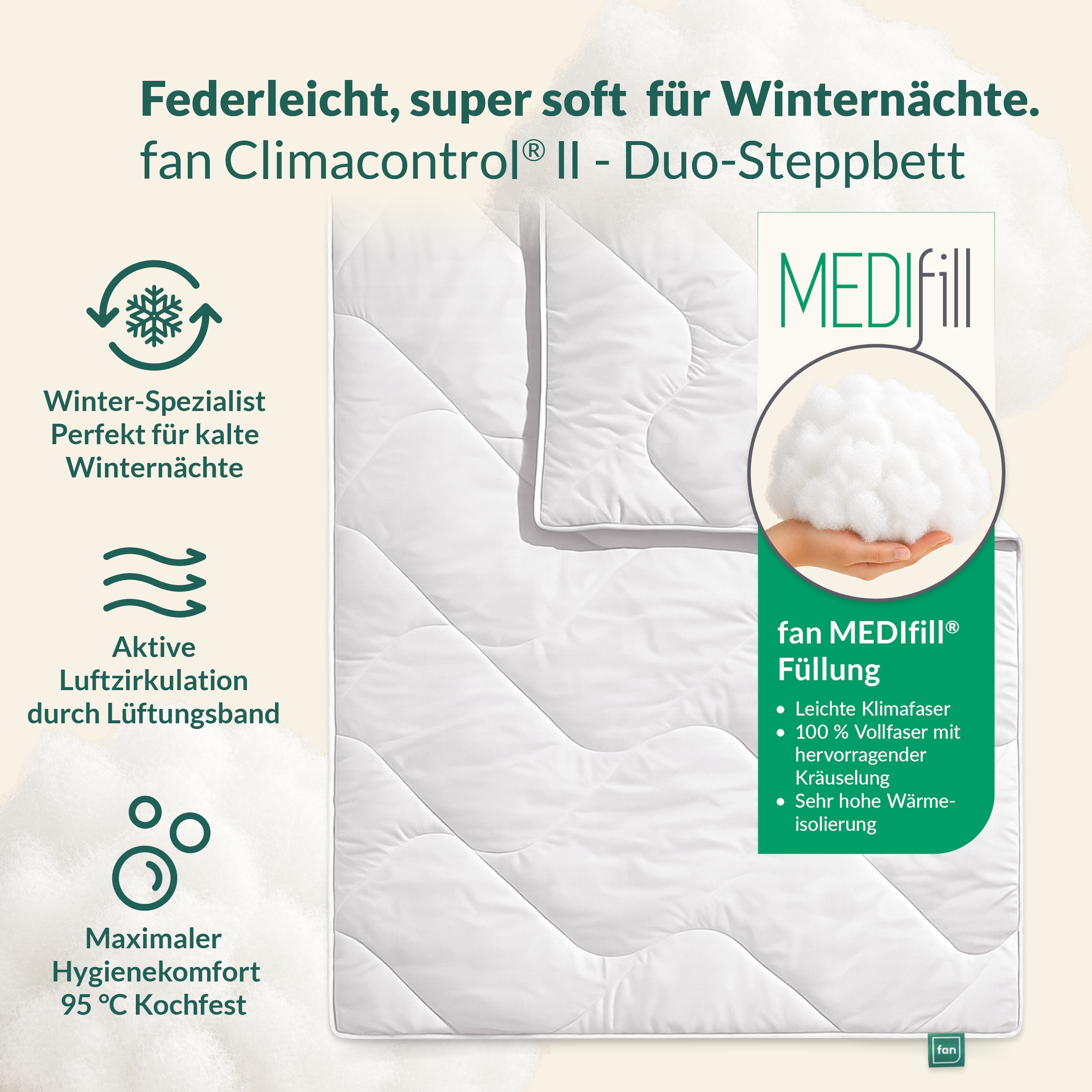 fan Microfaserbettdecke »Climacontrol® II, Bettdecken für den Winter, Made in Germany« warm Füllung 100% Polyester 1 Stk. tlg. Bettdecke 135x200 cm, 155x220 cm und weiteren Größen, Decke