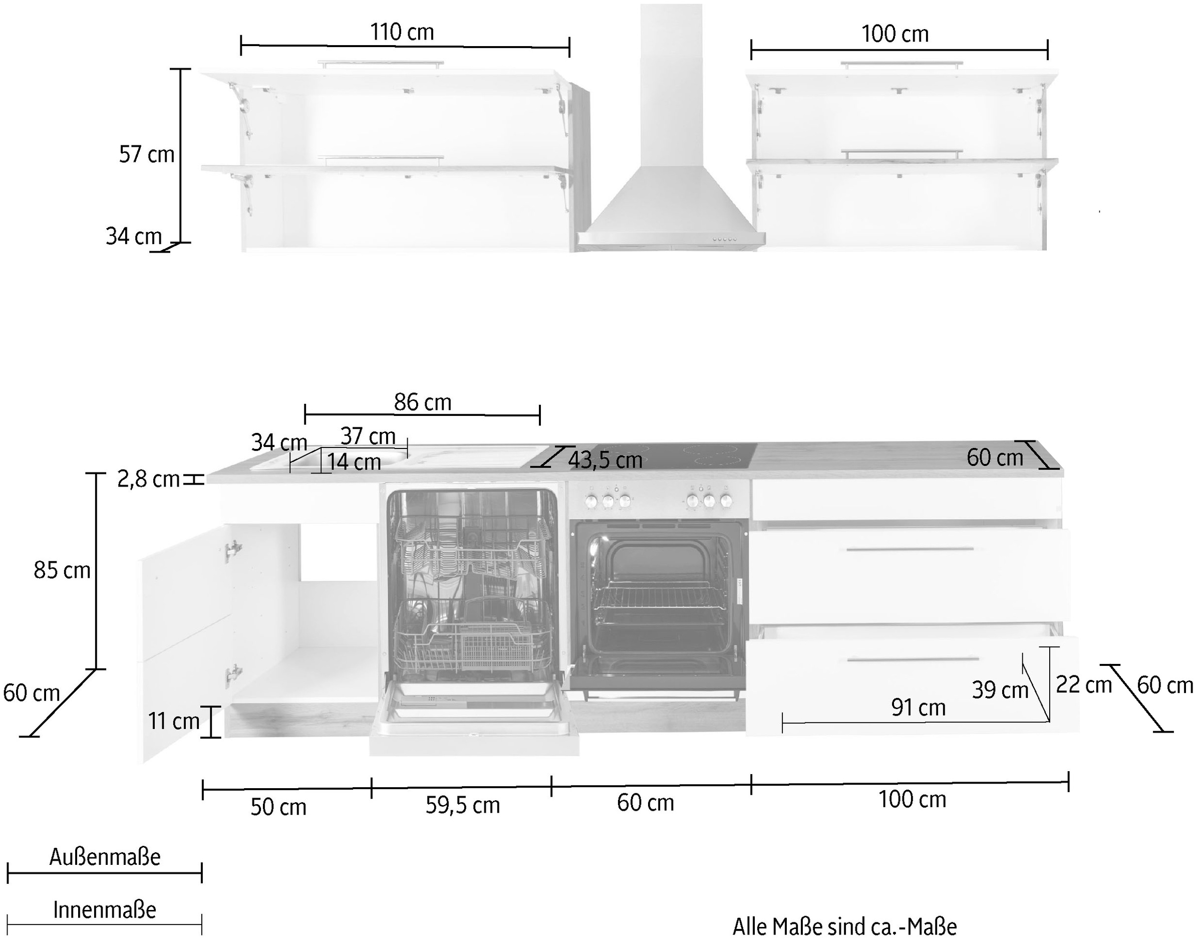 KOCHSTATION Küchenzeile »KS-Wien« Breite 270 cm, wahlweise mit E-Geräten