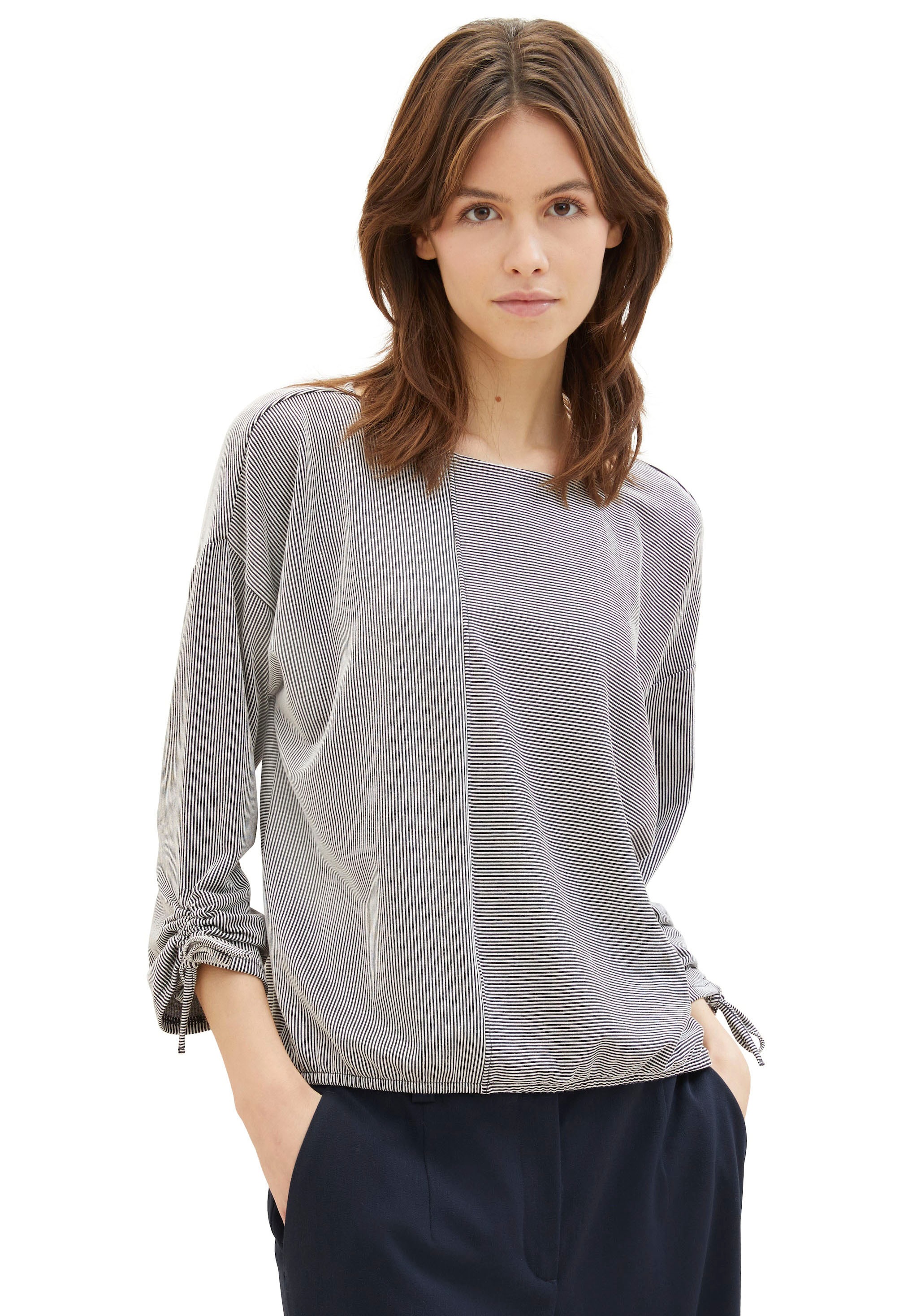 TOM TAILOR Denim 3/4-Arm-Shirt, in feiner Rippoptik