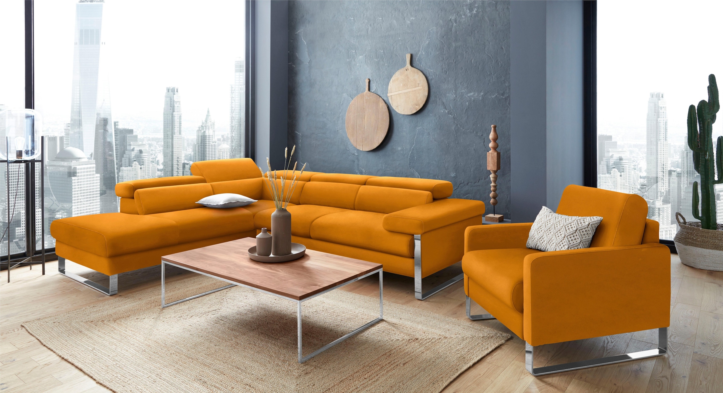W.SCHILLIG Ecksofa »finn, toller Sitzkomfort, L-Form, hochwertige Verarbeitungsdetails«, German Design Award 2016, Fußgestell Chrom glänzend, Breite 281 cm