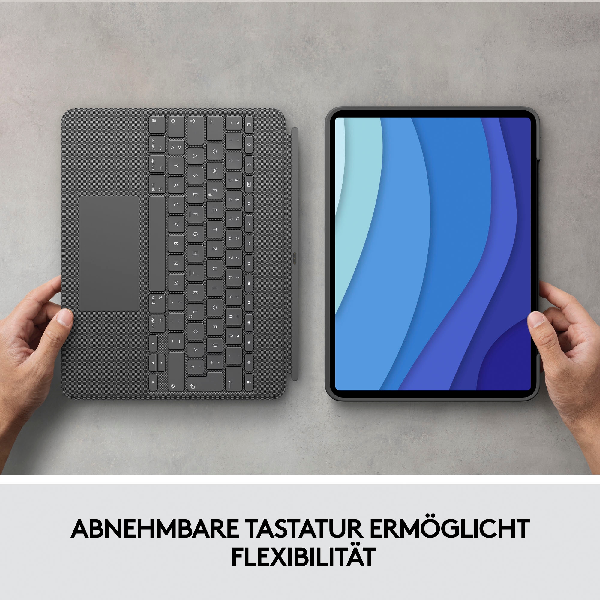 Logitech iPad-Tastatur »Combo Touch iPad Pro 12,9 (5. Gen - 2021) Keyboard Case«, (ausklappbare Füße-Multimedia-Tasten)