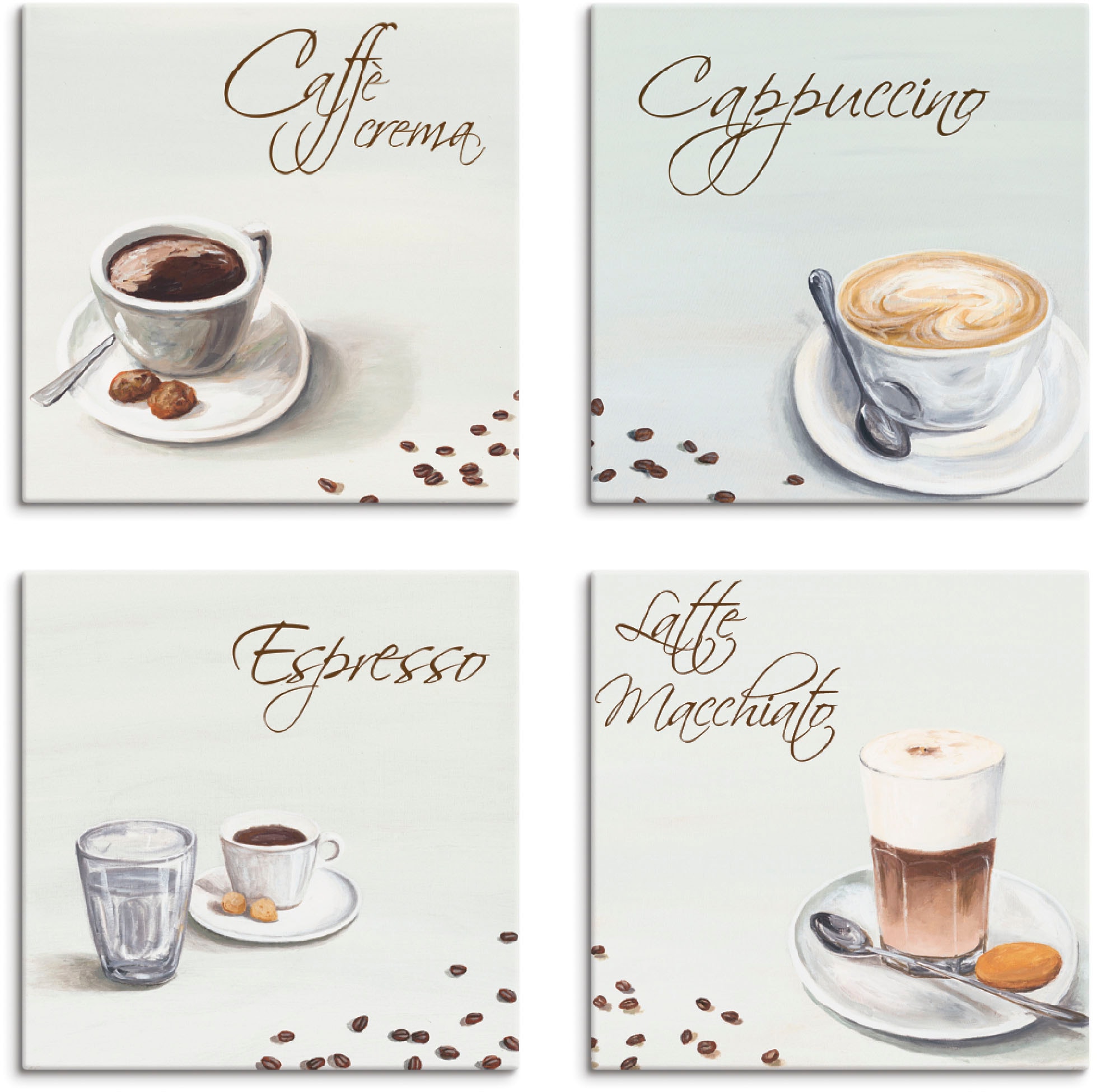Leinwandbild »Cappuccino Espresso Latte Macchiato«, Getränke, (4 St.), 4er Set,...