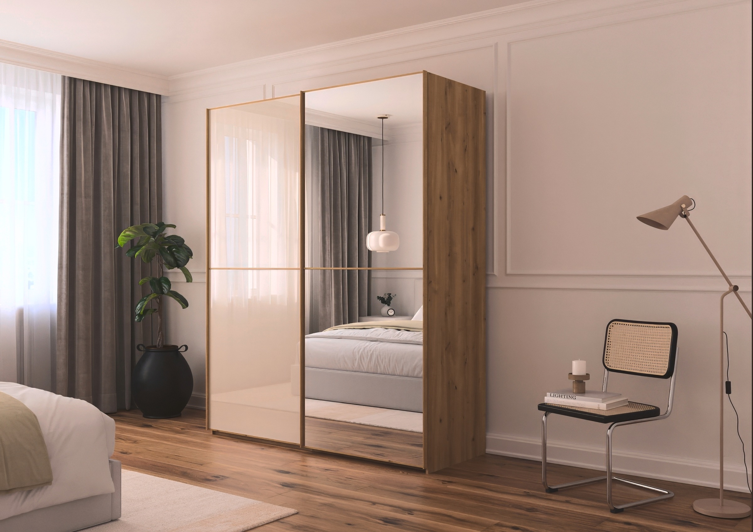 rauch Schwebetürenschrank »Kleiderschrank Schrank Garderobe Schlafzimmerschrank SCALE-DUO« edle zweigeteilte Türen Spiegel/Glas-Mix 3 Zierleisten MADE IN GERMANY