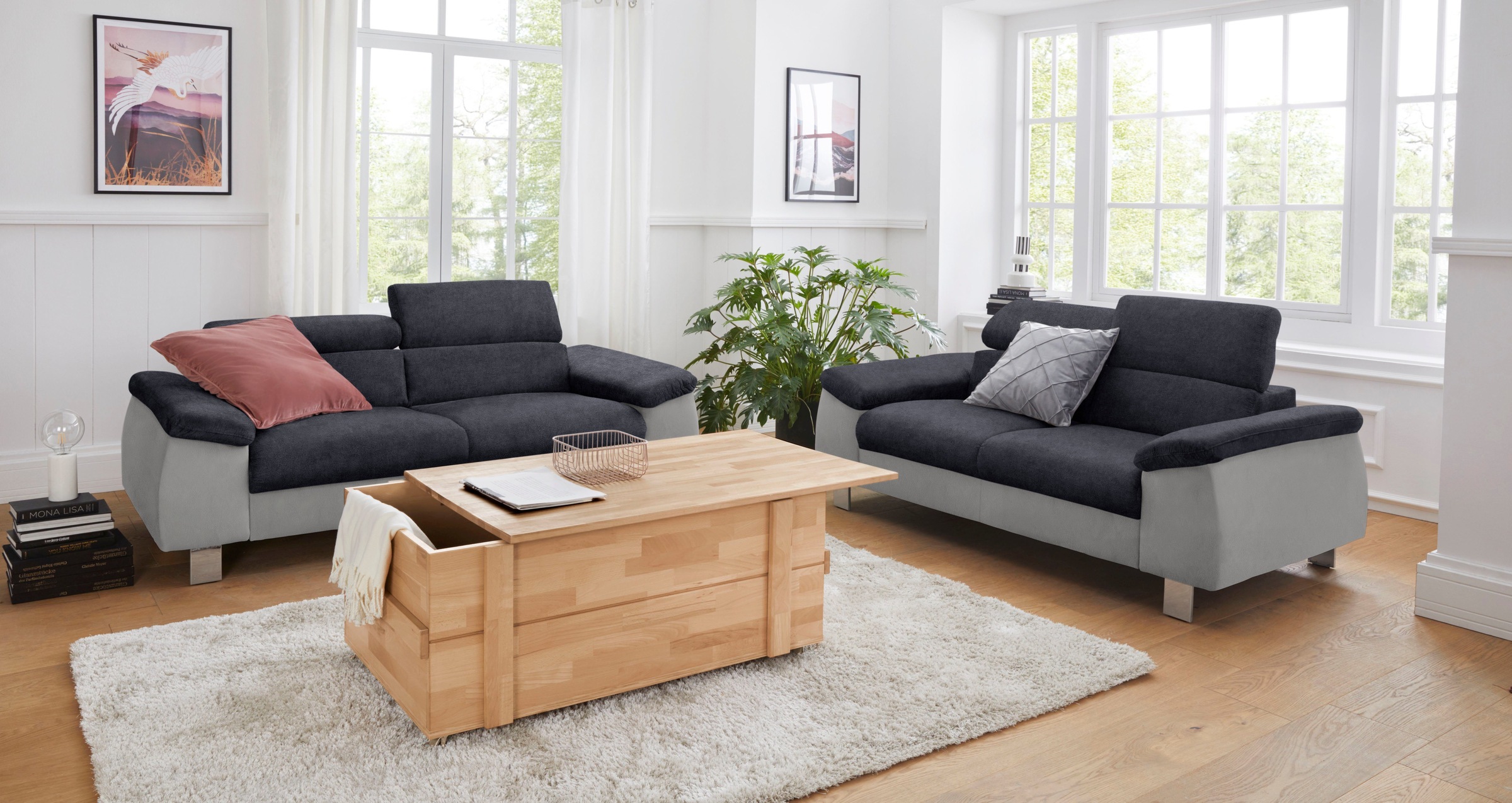 COTTA Polstergarnitur »Komaris«, (Set), Set bestehend aus: 2-Sitzer mit Kopfteilverstellung & Hocker