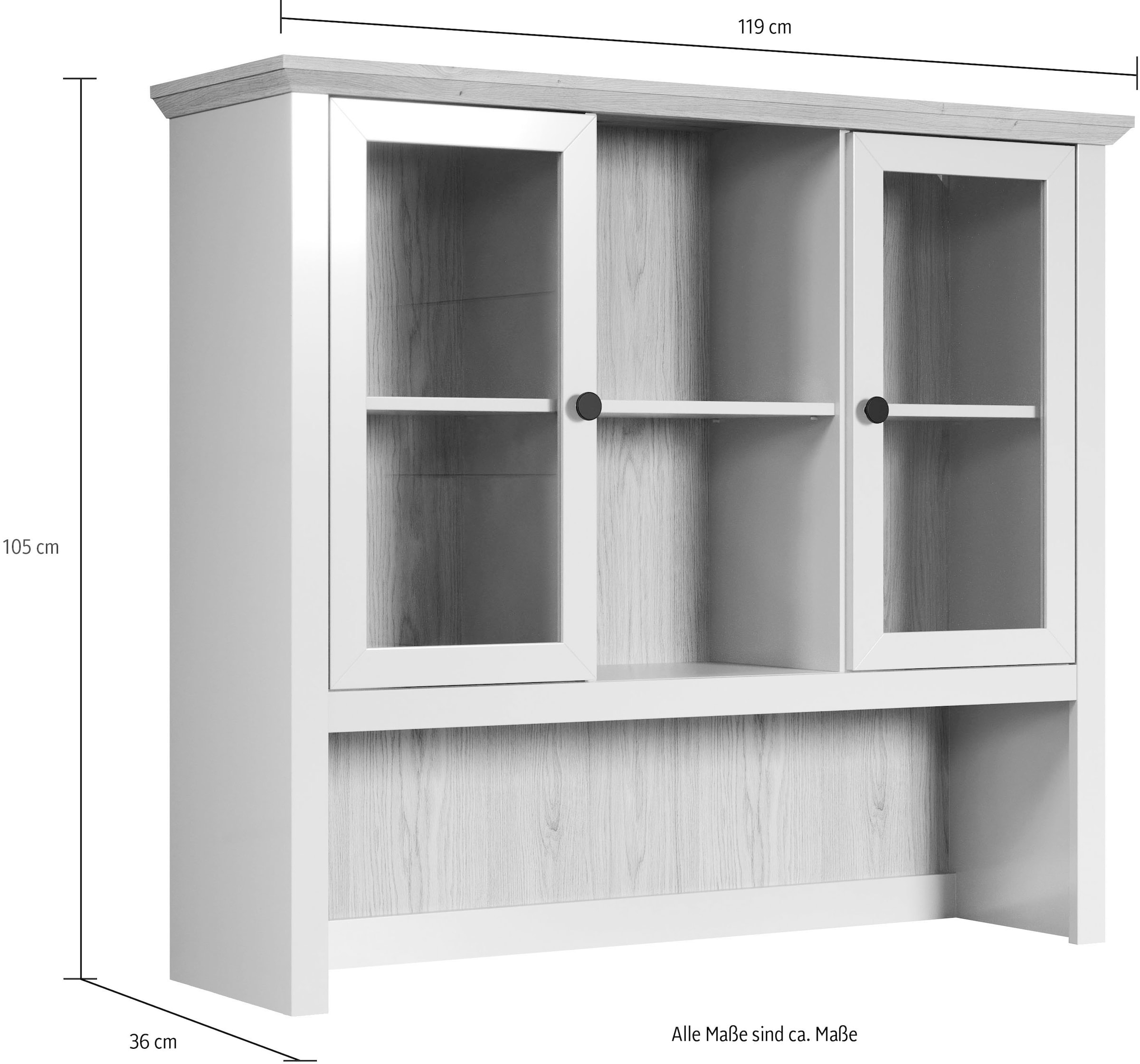 Home affaire Buffetaufsatz »Herzwill«, (1 St.), Aufsatz mit 2 Glastüren im Landhausstil - (B/T/H) 119/36/105 cm