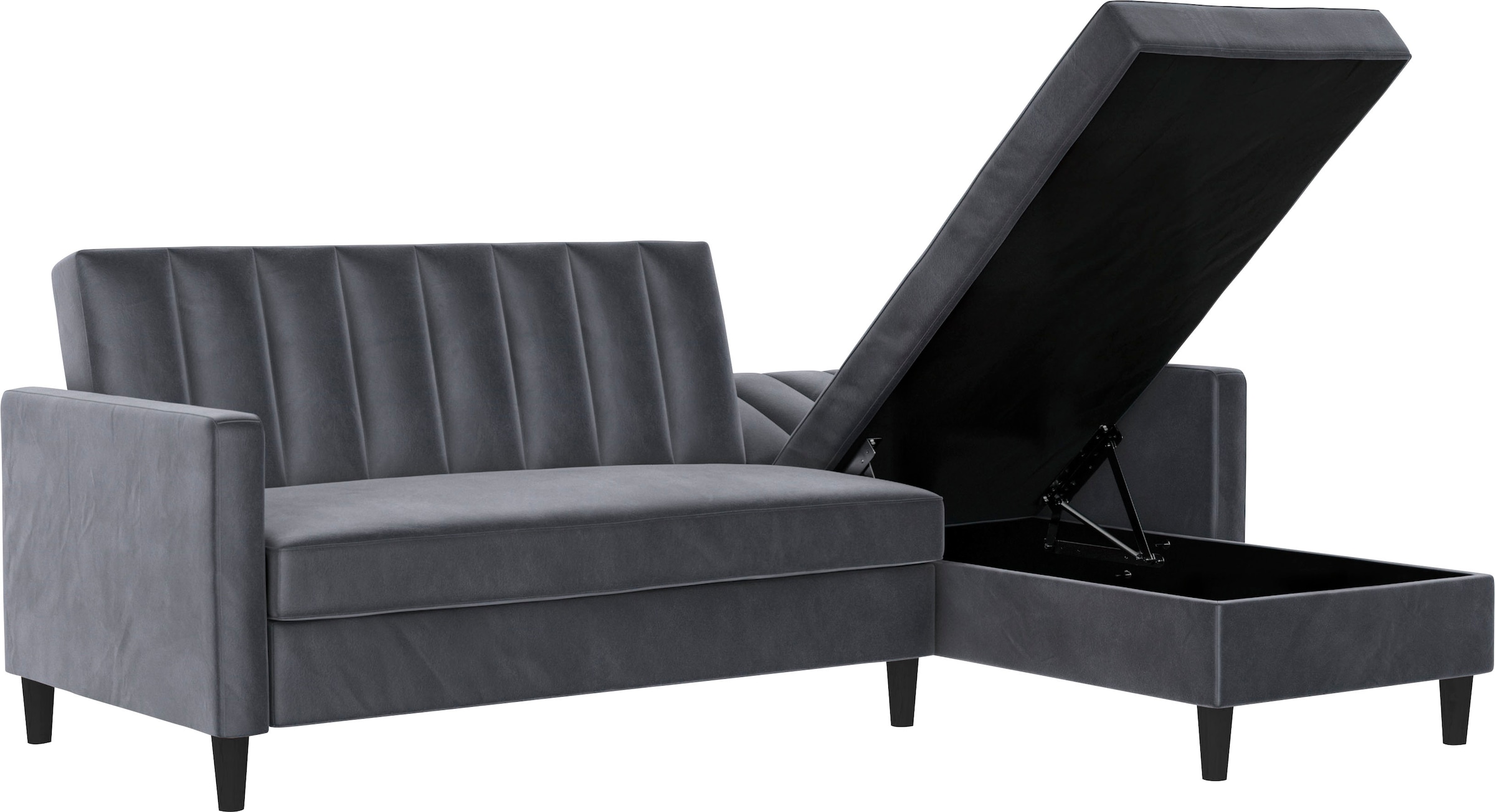 Dorel Home Ecksofa mit Schlafffunktion, Recamiere mit Stauraum beidseitig montierbar, Rückenlehne 2-teilig und 3-fach verstellbar