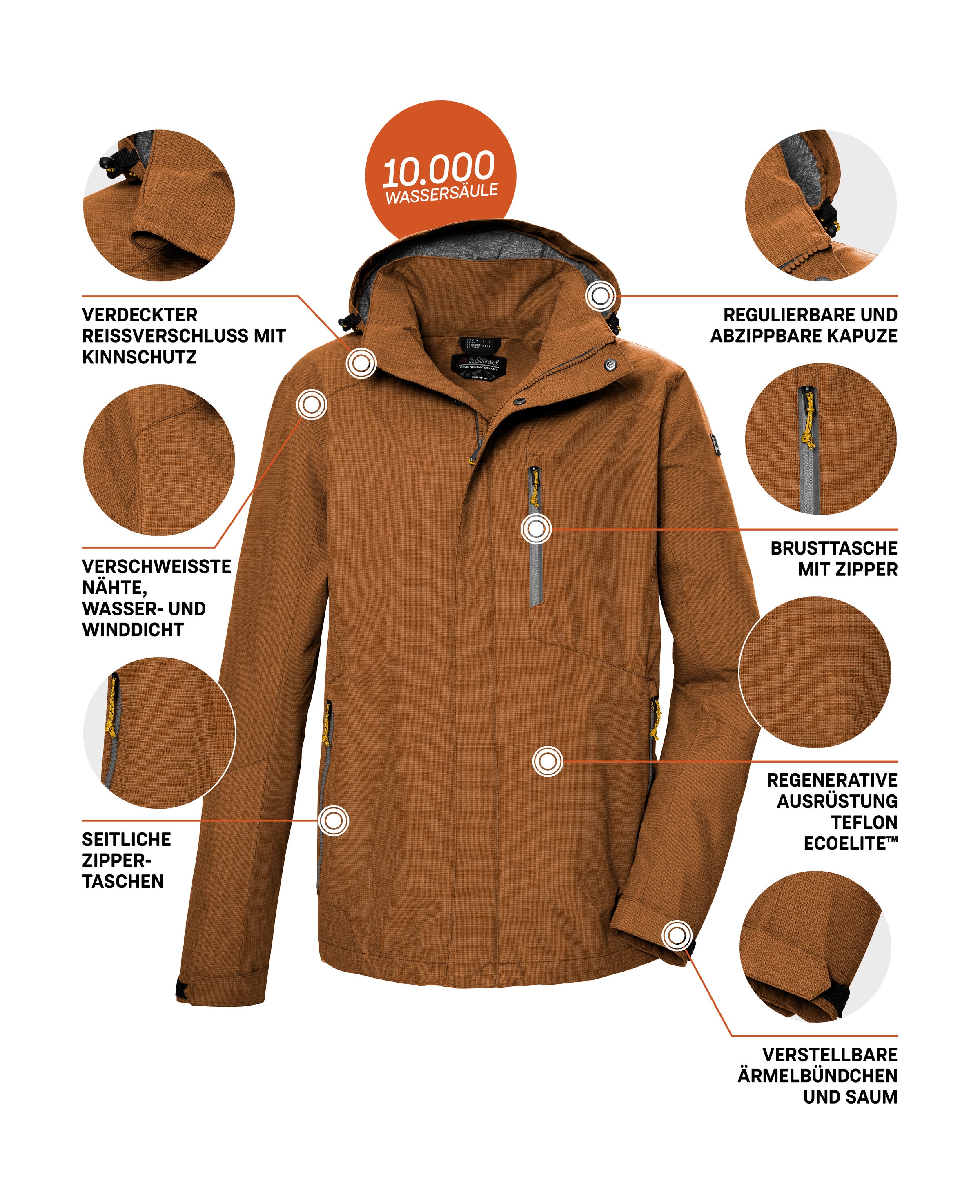 Killtec Funktionsjacke »KOS 256 MN JCKT« Wasser- und winddichte Herrenjacke, atmungsaktiv, abnehmbare Kapuze