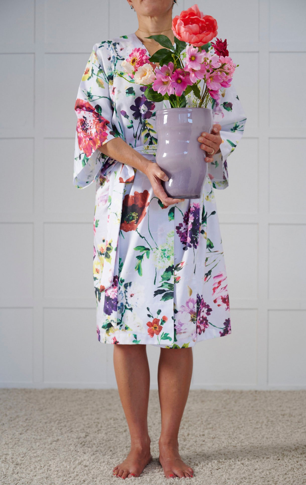 APELT Kimono »Emilia GOTS organic«, (1 St.), Blütenallover handgemalt mit schicken Schriftmotiven