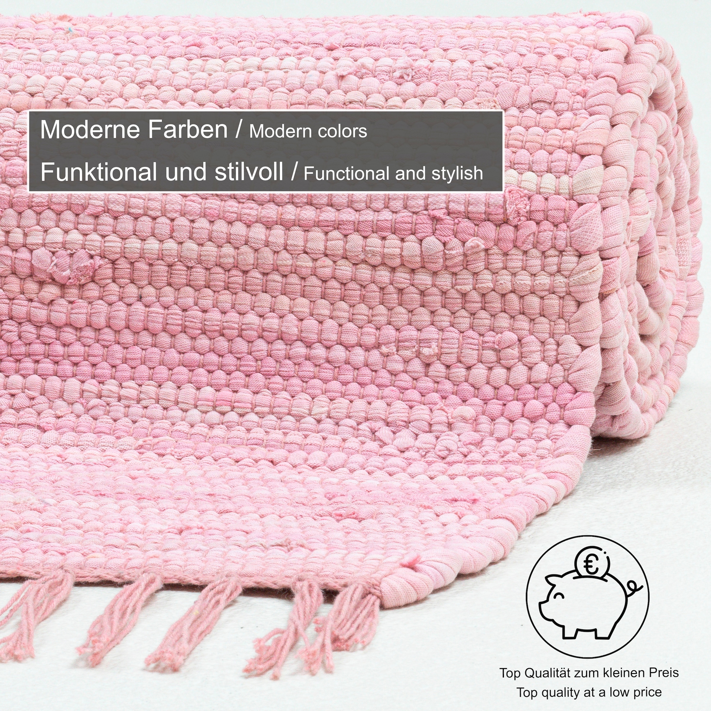 THEKO Teppich »Happy Cotton Fleckerl, handgewebt«, rechteckig, 5 mm Höhe, Flachgewebe, reine Baumwolle, meliert, mit Fransen, auch als Läufer